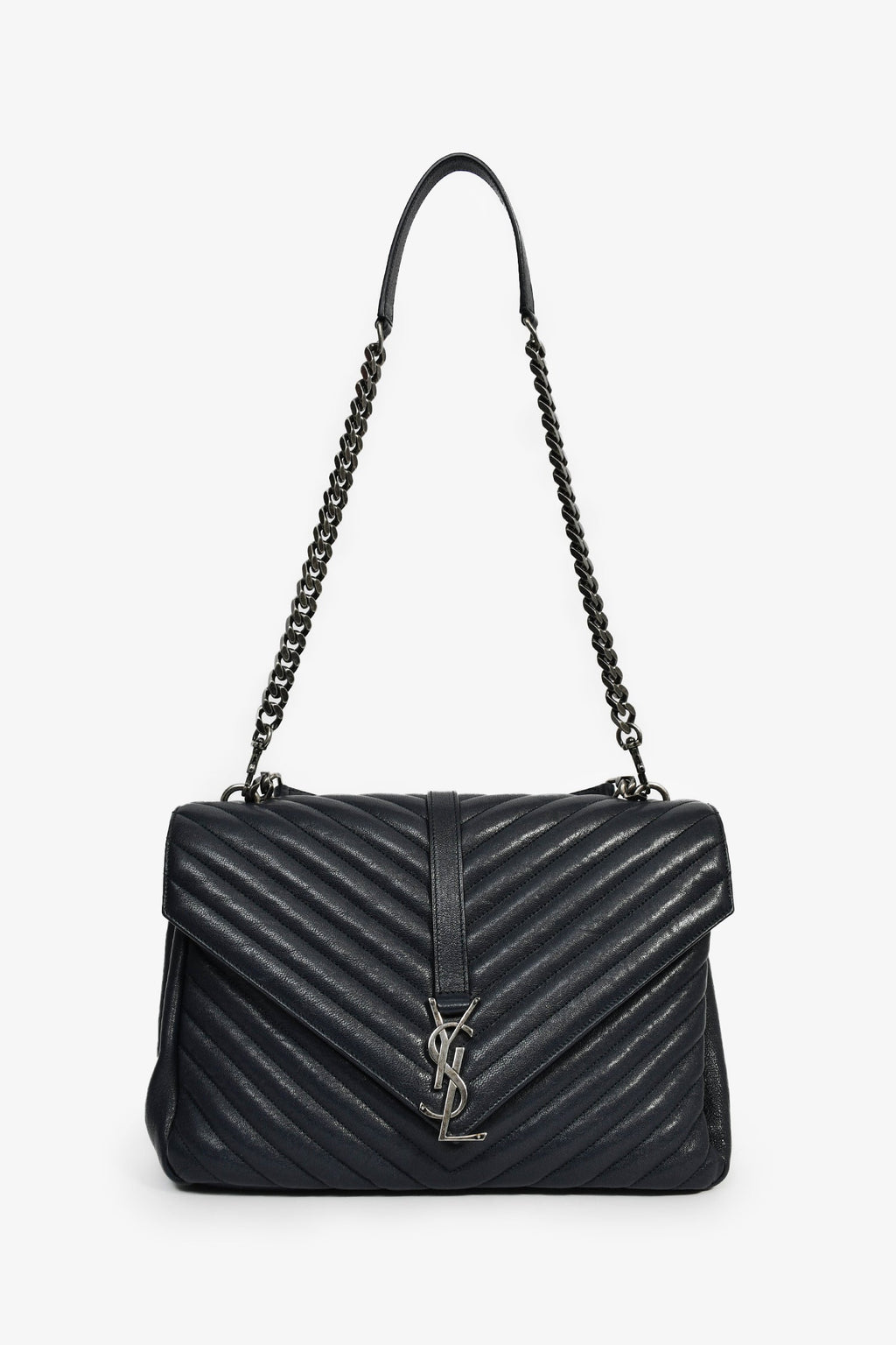 Saint Laurent 2016 Navy Leather Chevron Large Envelope Bag