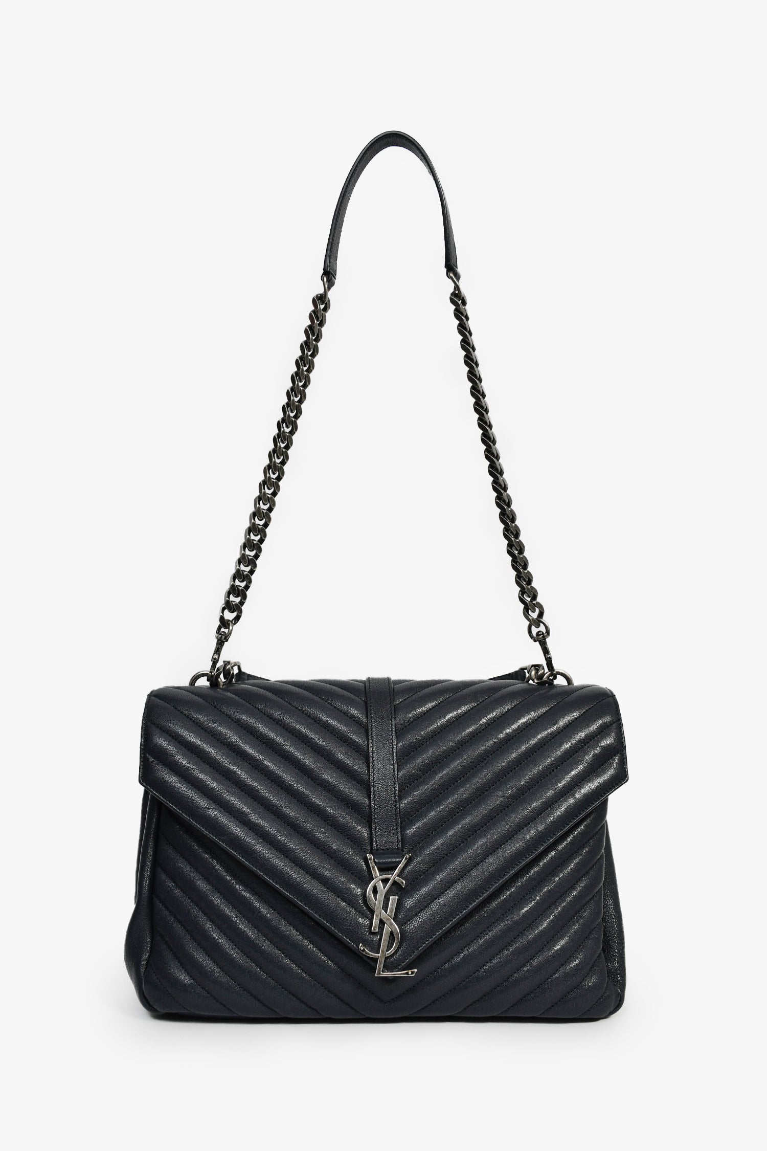 Saint Laurent 2016 Navy Leather Chevron Large Envelope Bag