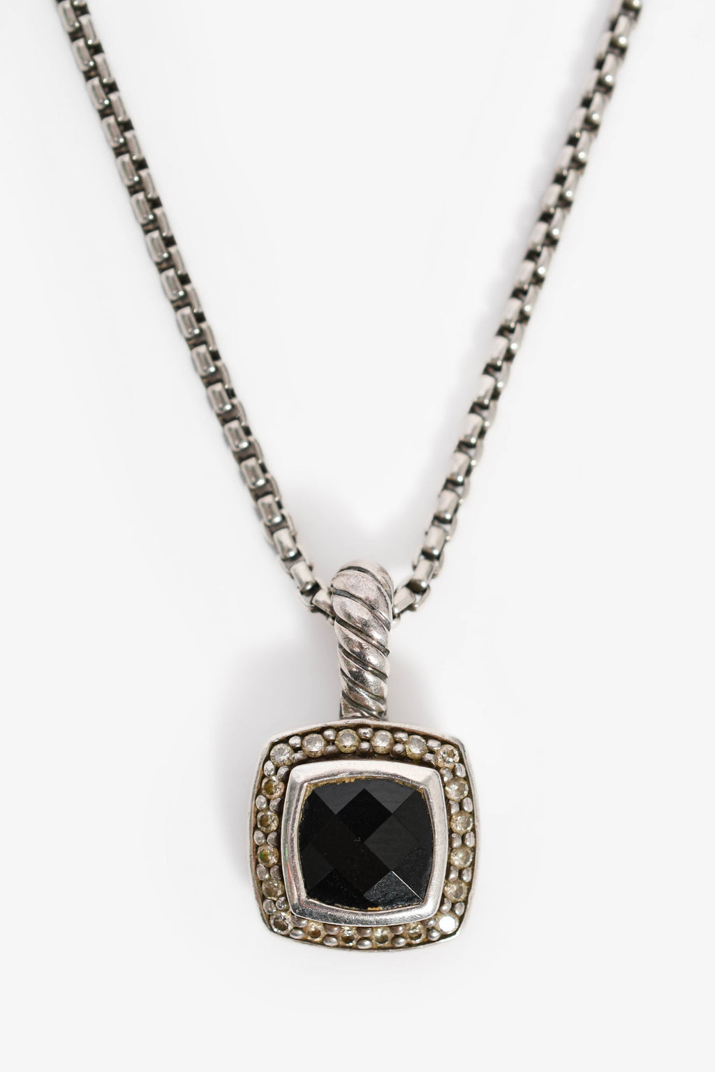 David Yurman Sterling Silver Black Onyx Diamonds Petite Albion® Pendant Necklace