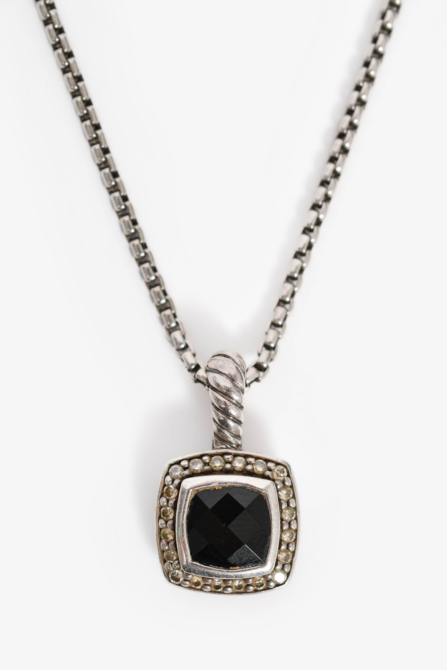 David Yurman Sterling Silver Black Onyx Diamonds Petite Albion® Pendant Necklace
