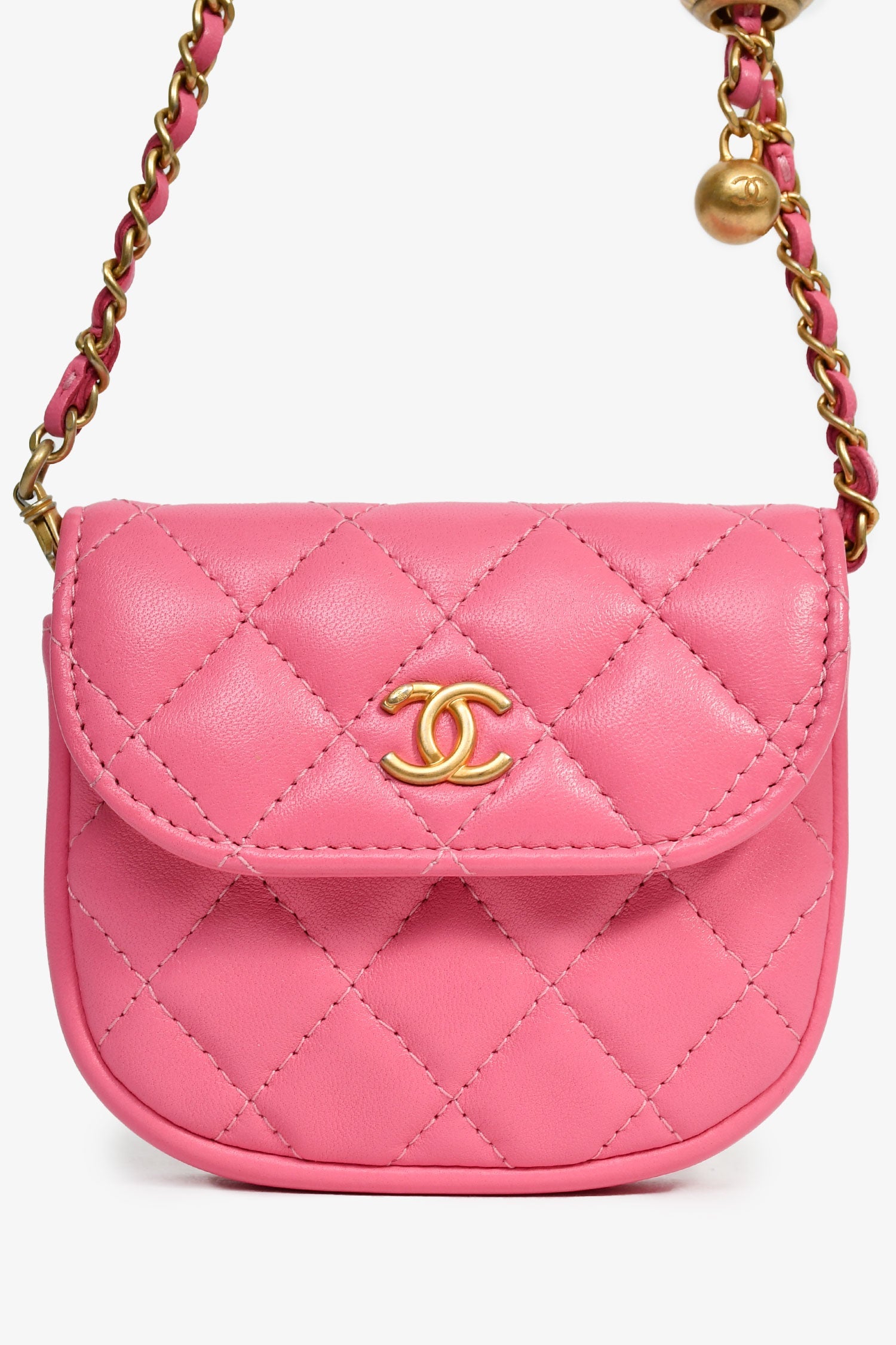 Pre-Loved Chanel™ 2019 Pink Lambskin Mini Pearl Crush Waist Bag