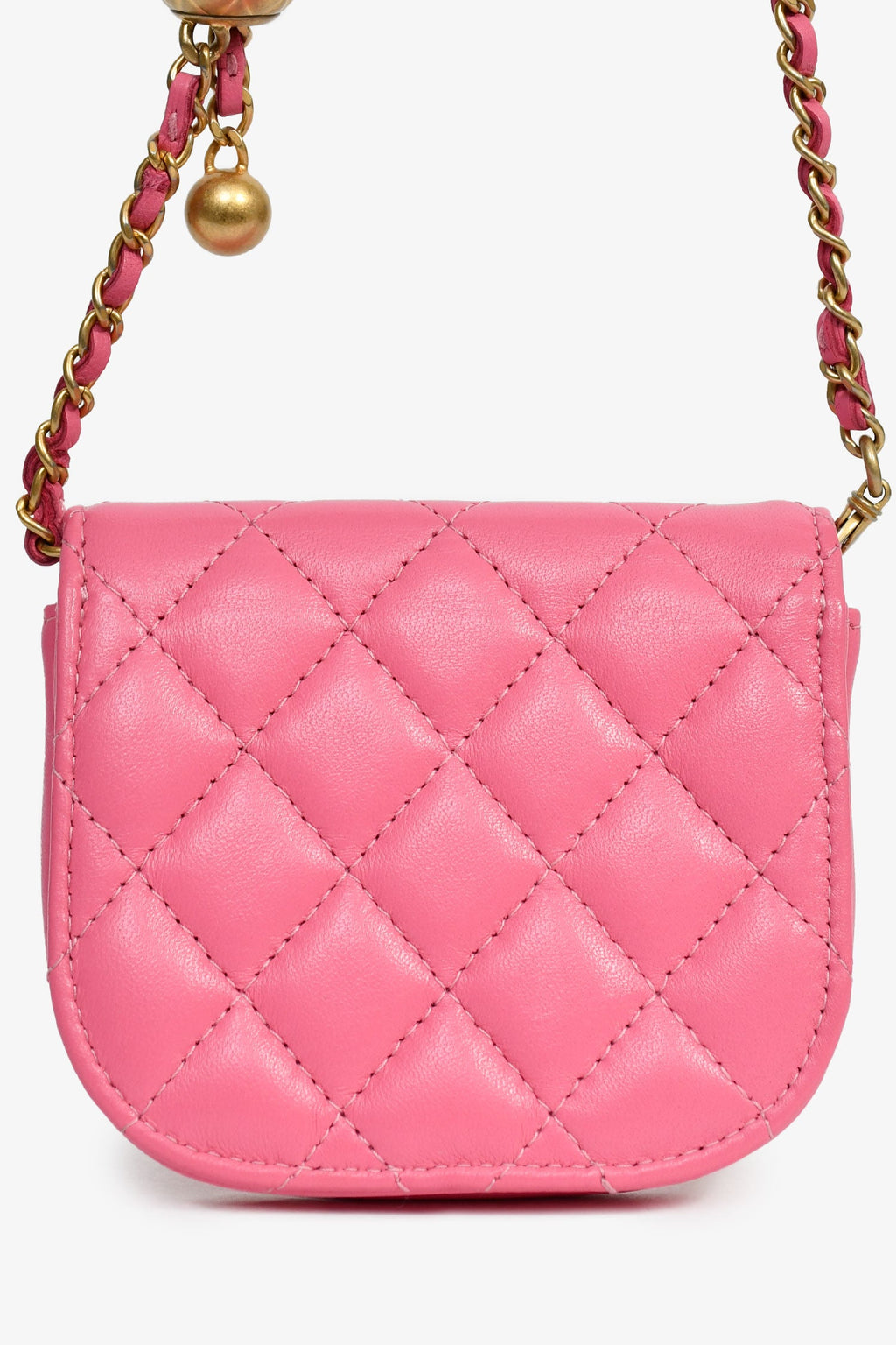 Pre-Loved Chanel™ 2019 Pink Lambskin Mini Pearl Crush Waist Bag