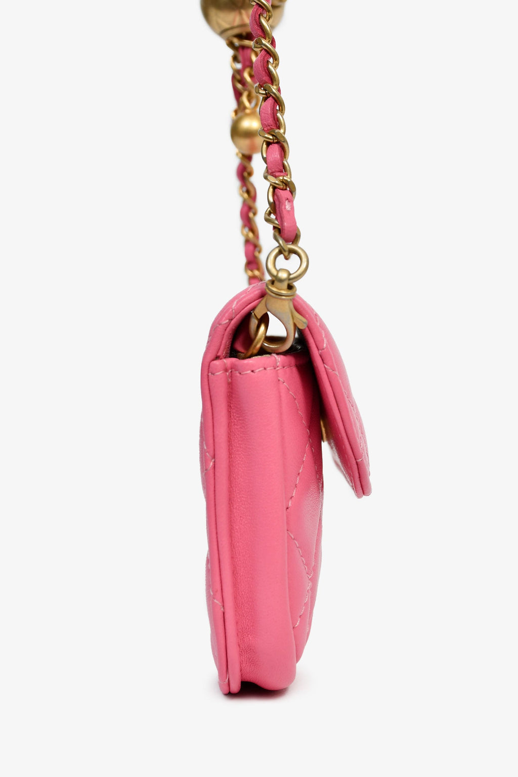 Pre-Loved Chanel™ 2019 Pink Lambskin Mini Pearl Crush Waist Bag