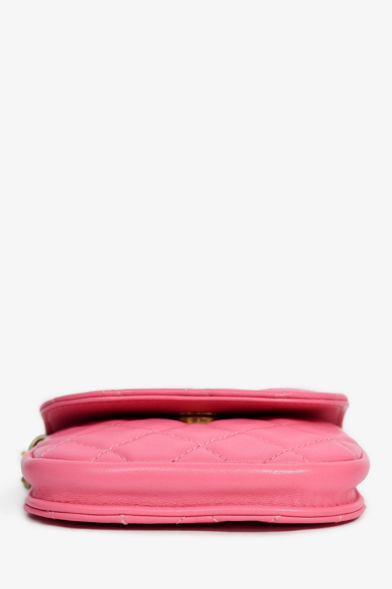 Pre-Loved Chanel™ 2019 Pink Lambskin Mini Pearl Crush Waist Bag