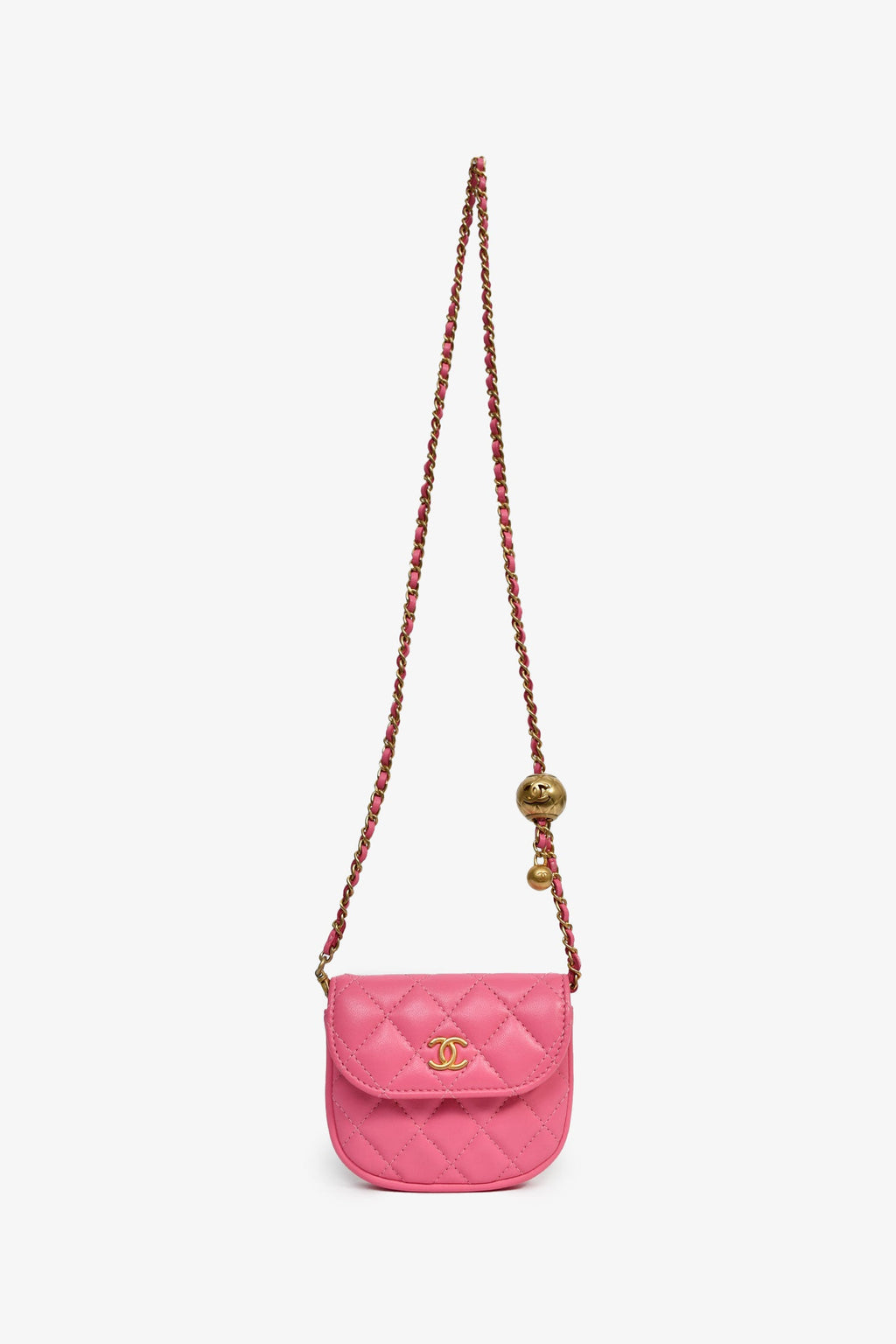 Pre-Loved Chanel™ 2019 Pink Lambskin Mini Pearl Crush Waist Bag