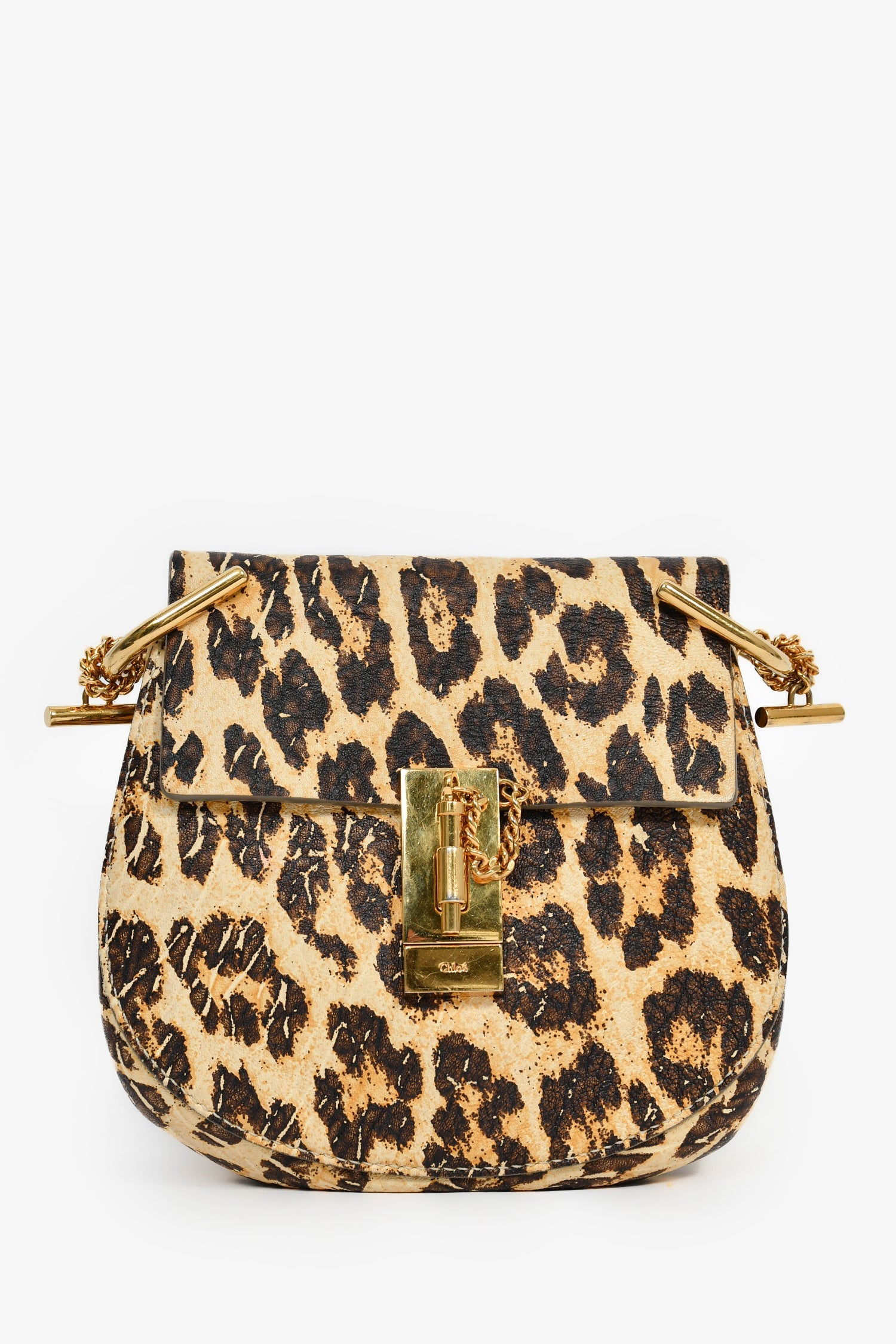 Chloe Yellow/Brown Leopard Print Leather Mini 'Drew' Crossbody Bag