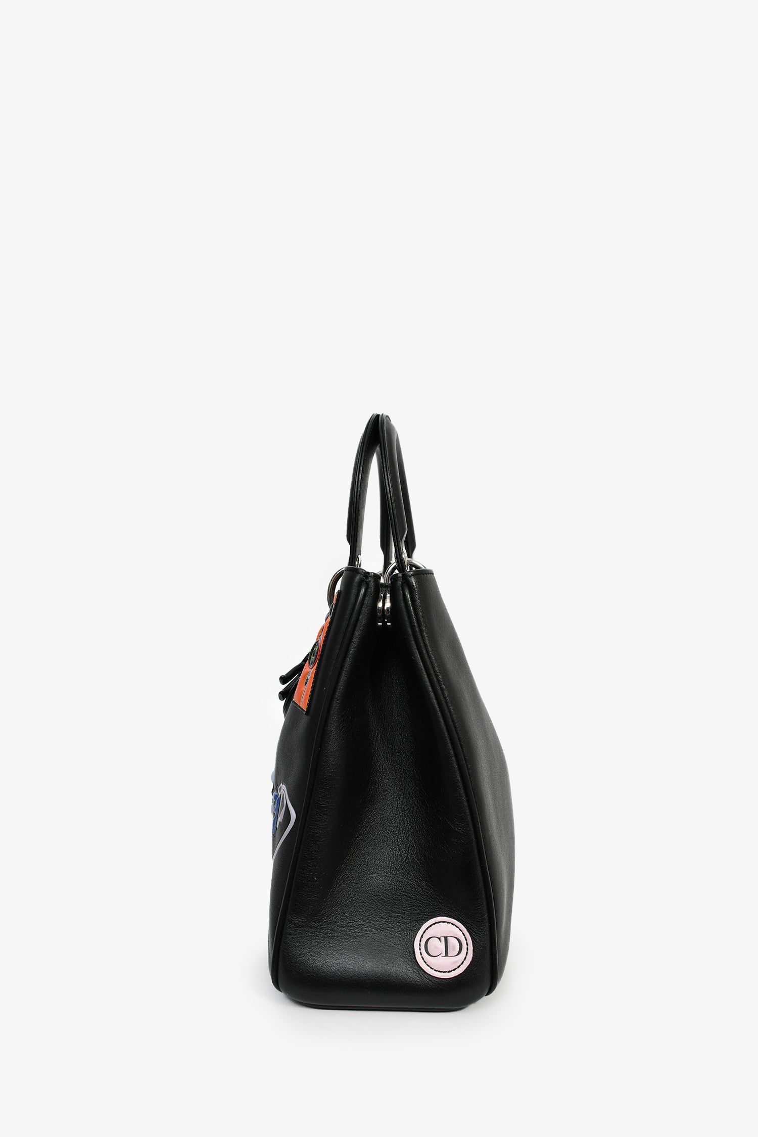 Christian Dior 2015 Black Leather 'Paradise' Diorissimo Medium Top Handle Bag