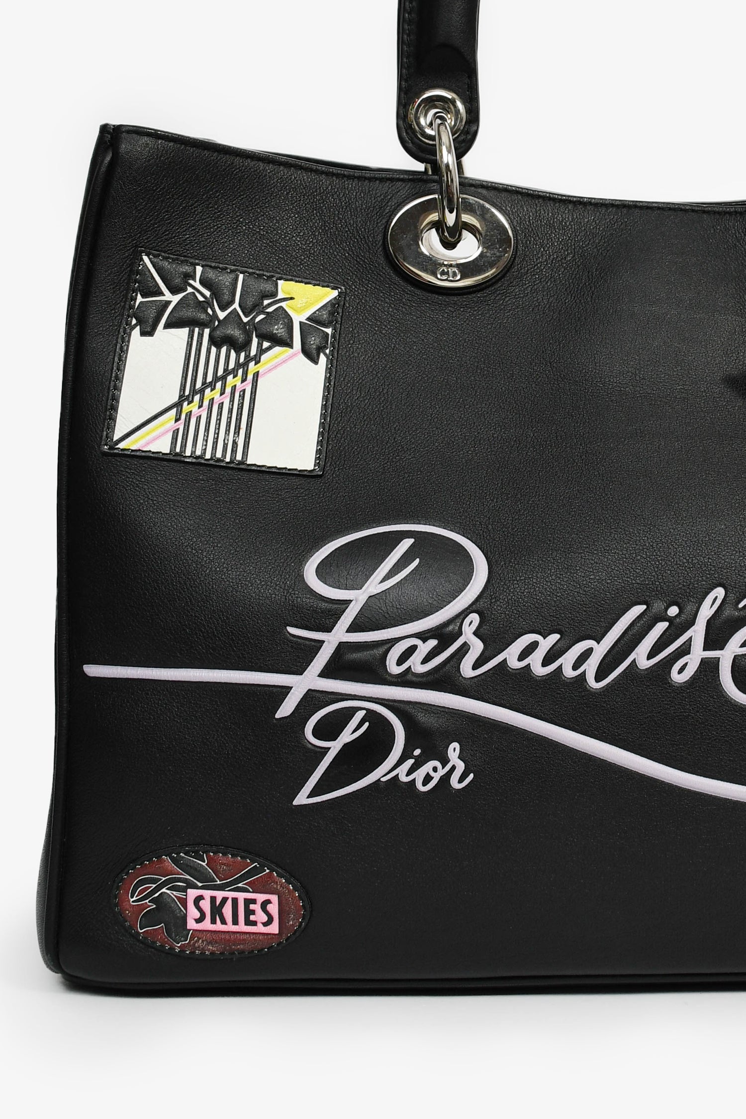 Christian Dior 2015 Black Leather 'Paradise' Diorissimo Medium Top Handle Bag