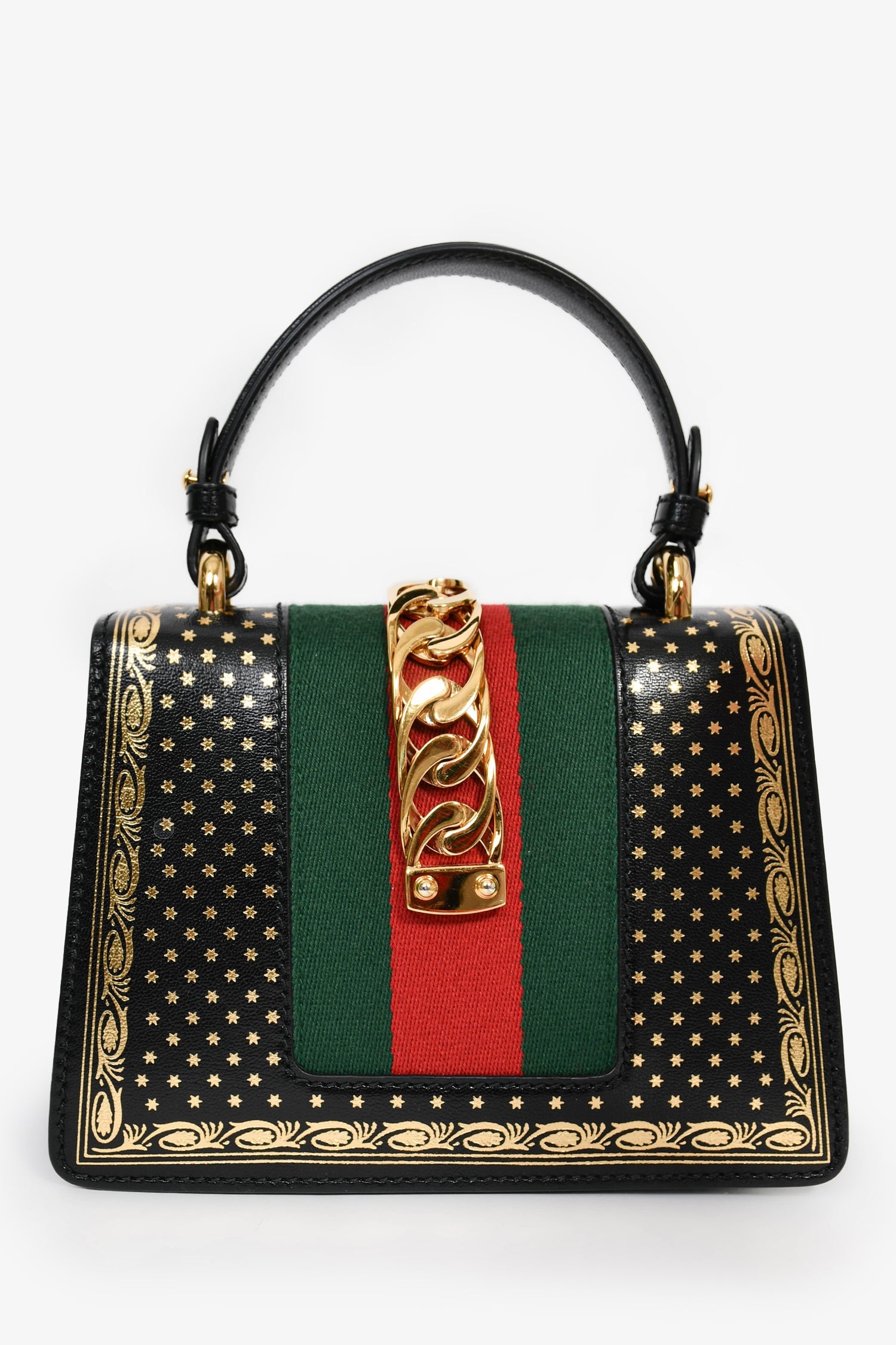 Gucci Limited Edition Black Leather Gold Star Mini Sylvie Top Handle