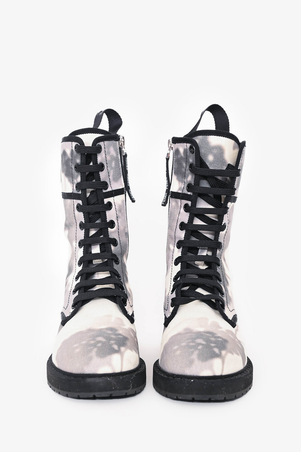 Fendi White/Grey Canvas Printed Combat Boots Size 36