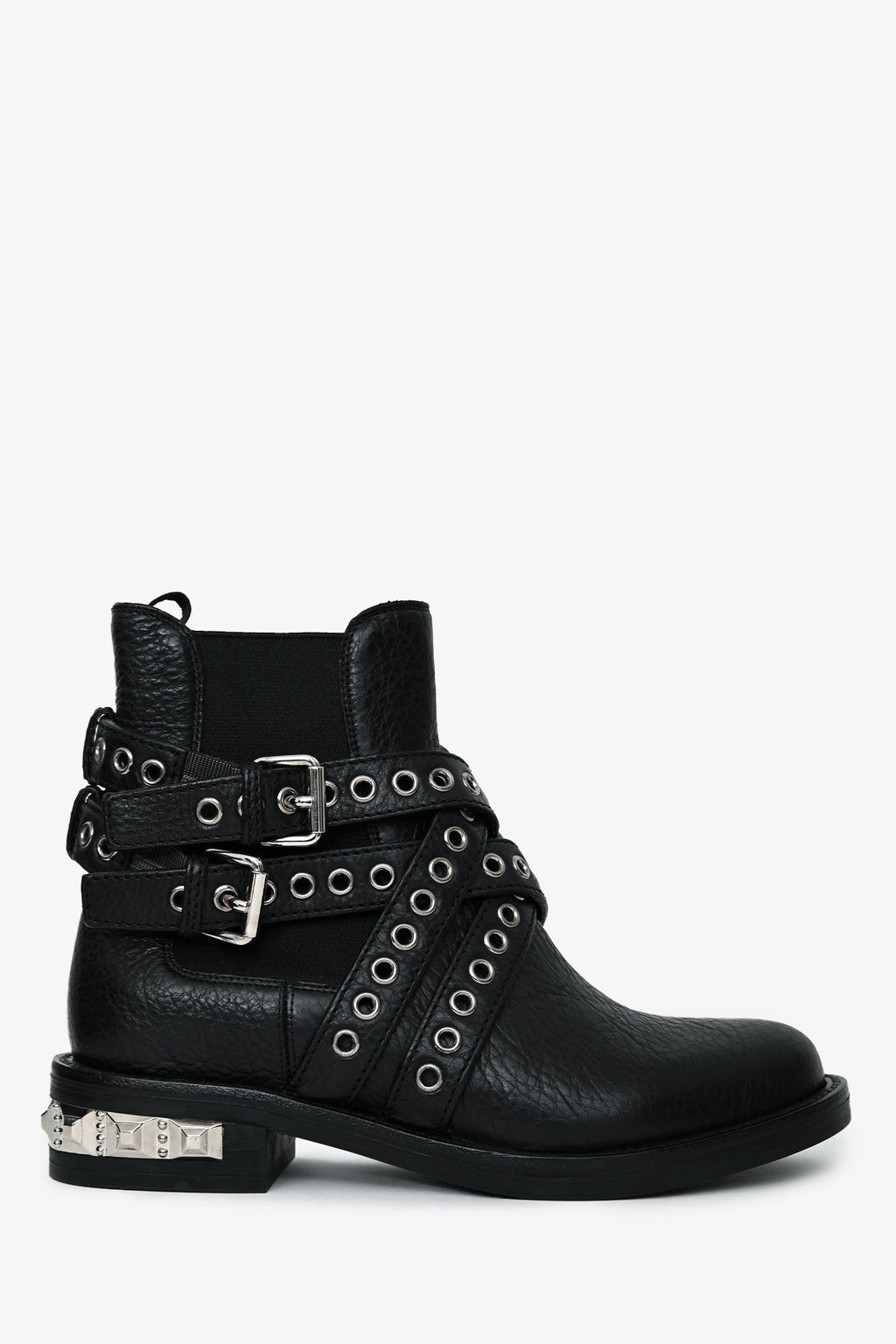 Miu Miu Black Grained Leather Eyelet Buckled Ankle Boots Size 36