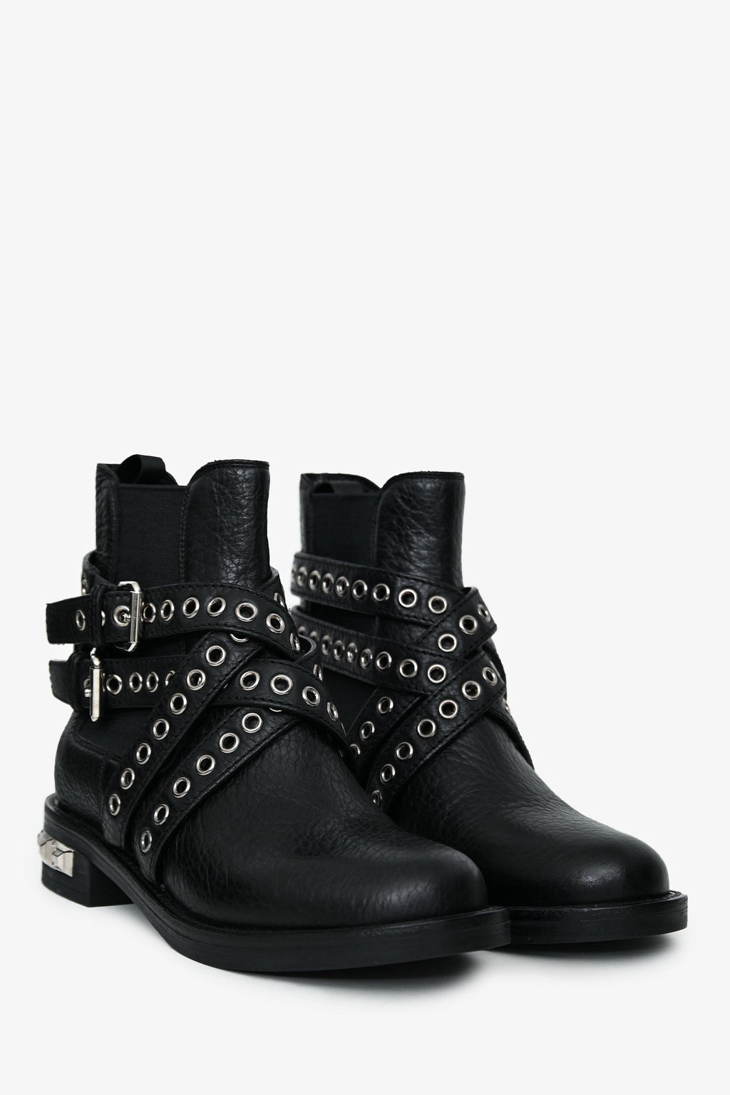 Miu Miu Black Grained Leather Eyelet Buckled Ankle Boots Size 36