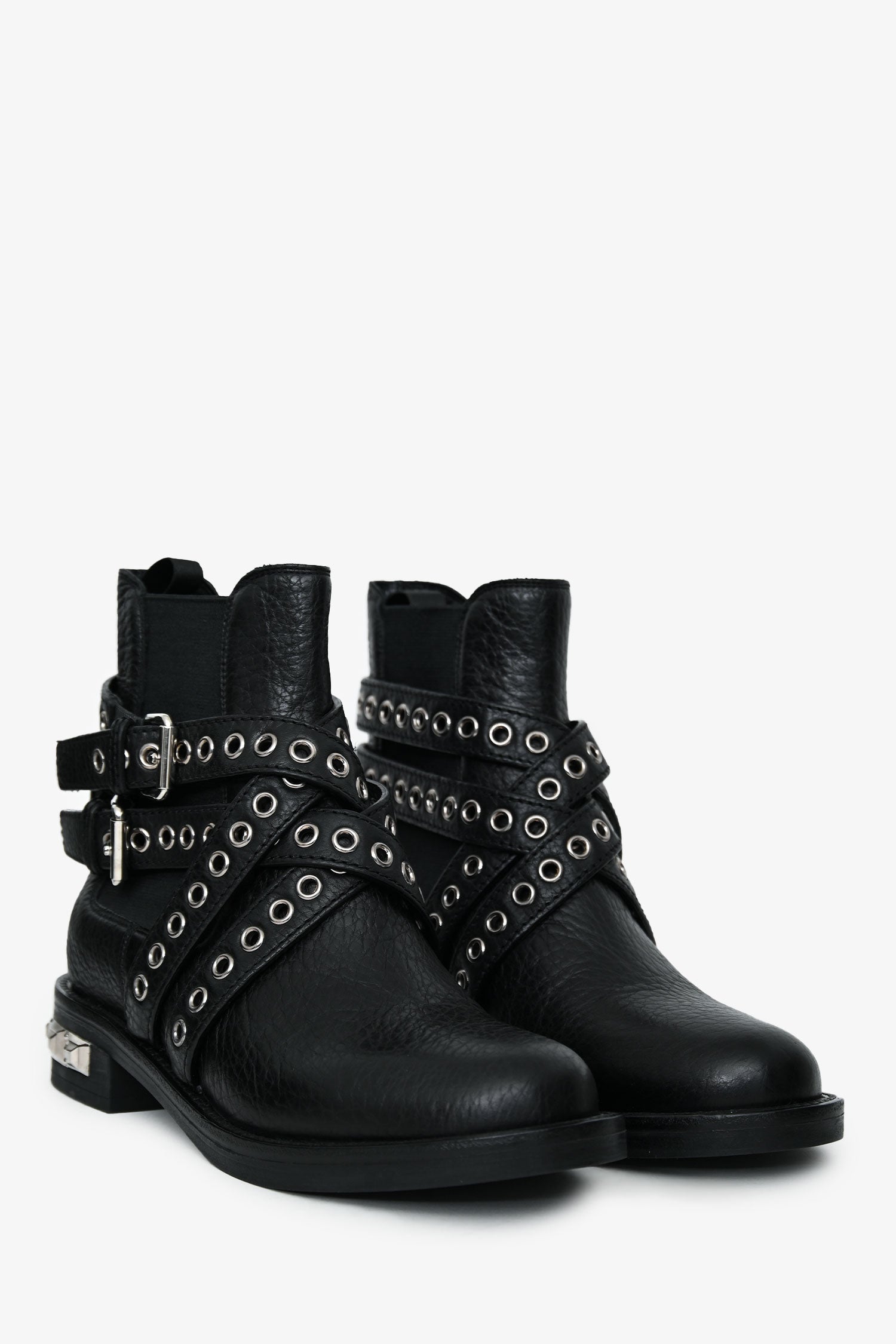 Miu Miu Black Grained Leather Eyelet Buckled Ankle Boots Size 36