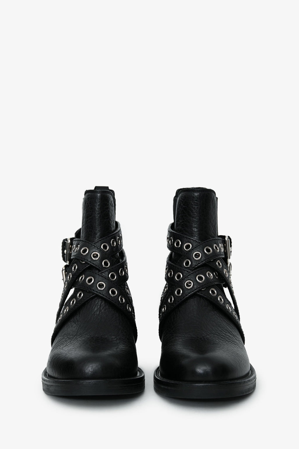 Miu Miu Black Grained Leather Eyelet Buckled Ankle Boots Size 36