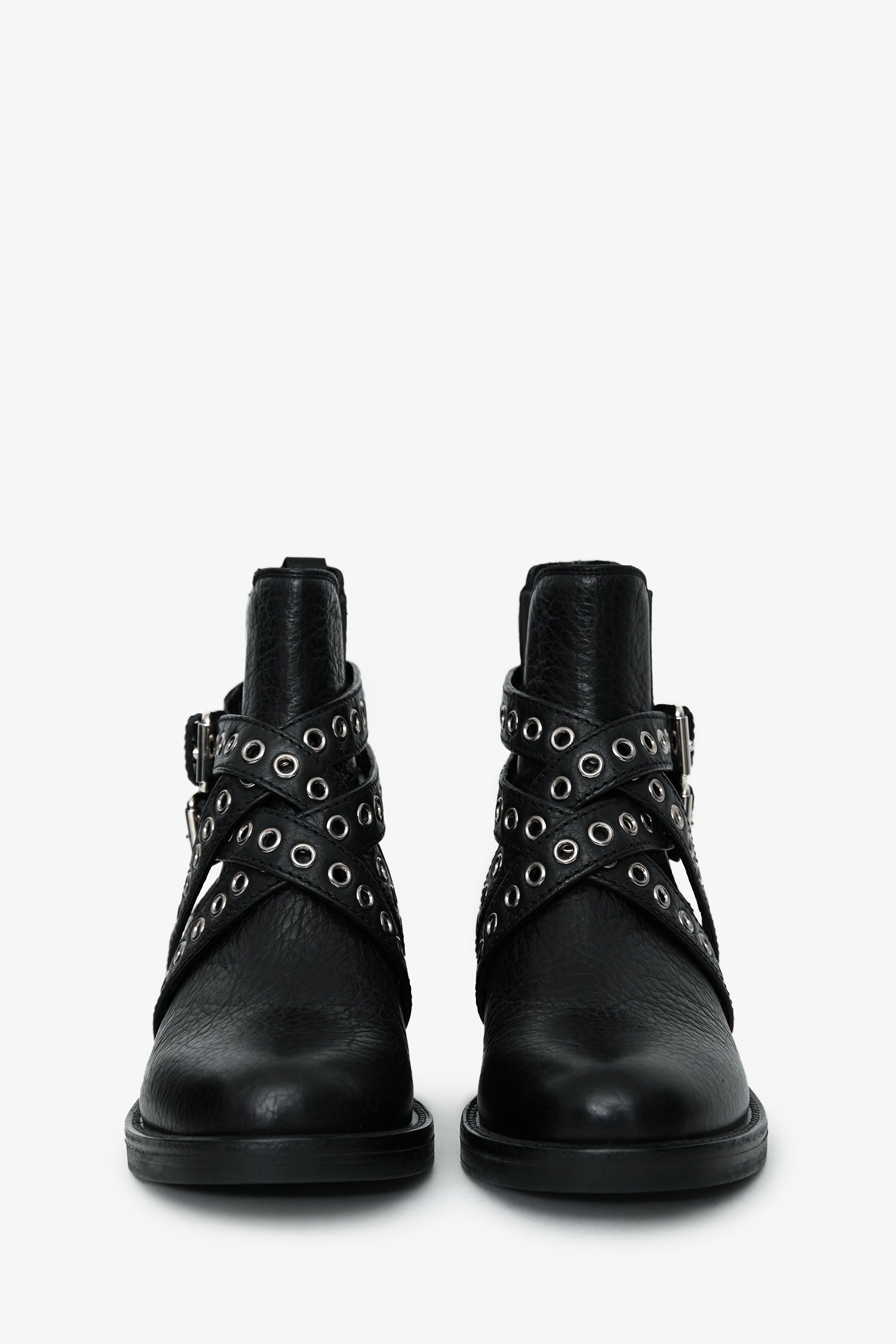 Miu Miu Black Grained Leather Eyelet Buckled Ankle Boots Size 36
