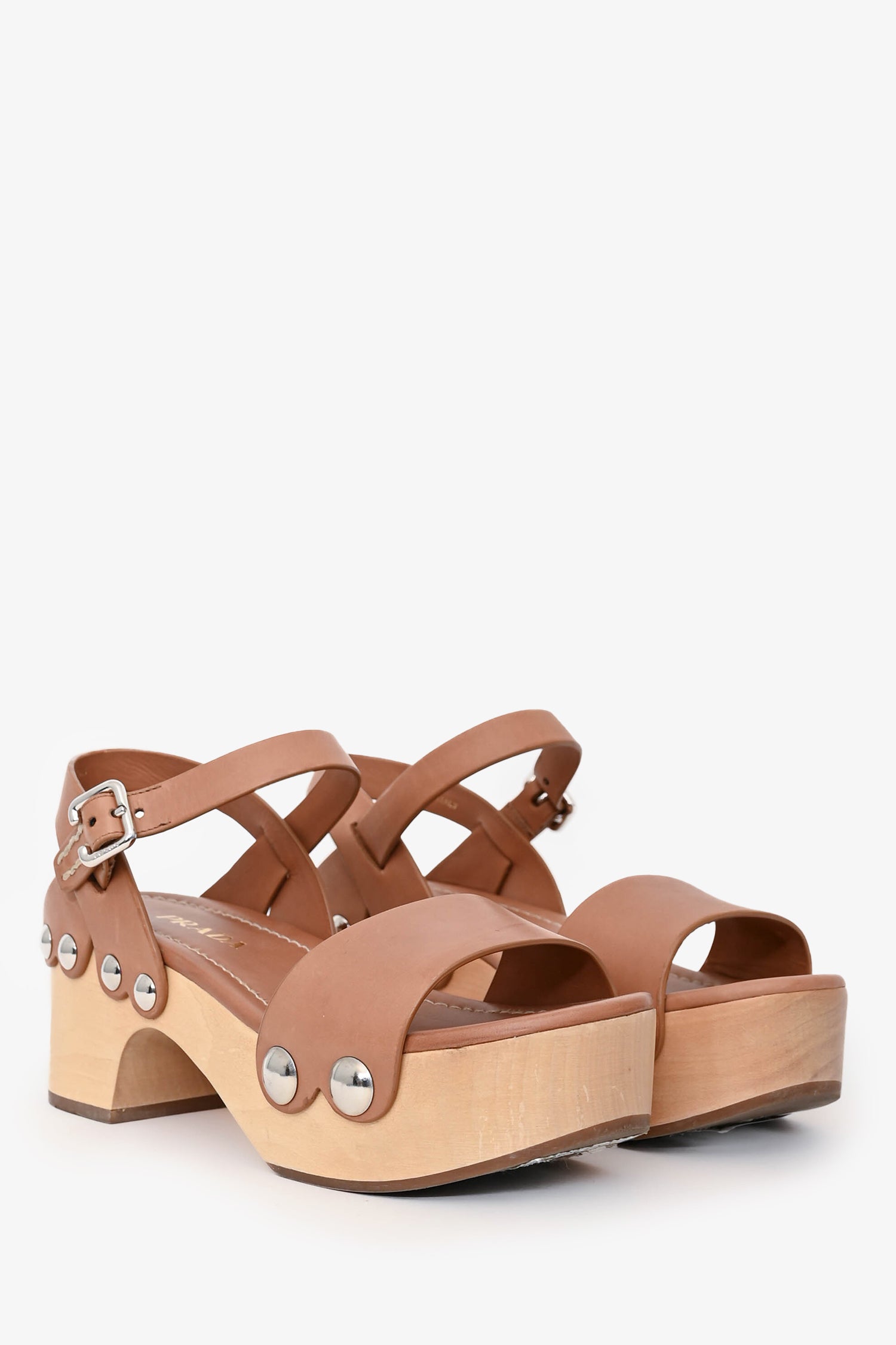 Prada Beige Leather Chunky Clogs Size 35