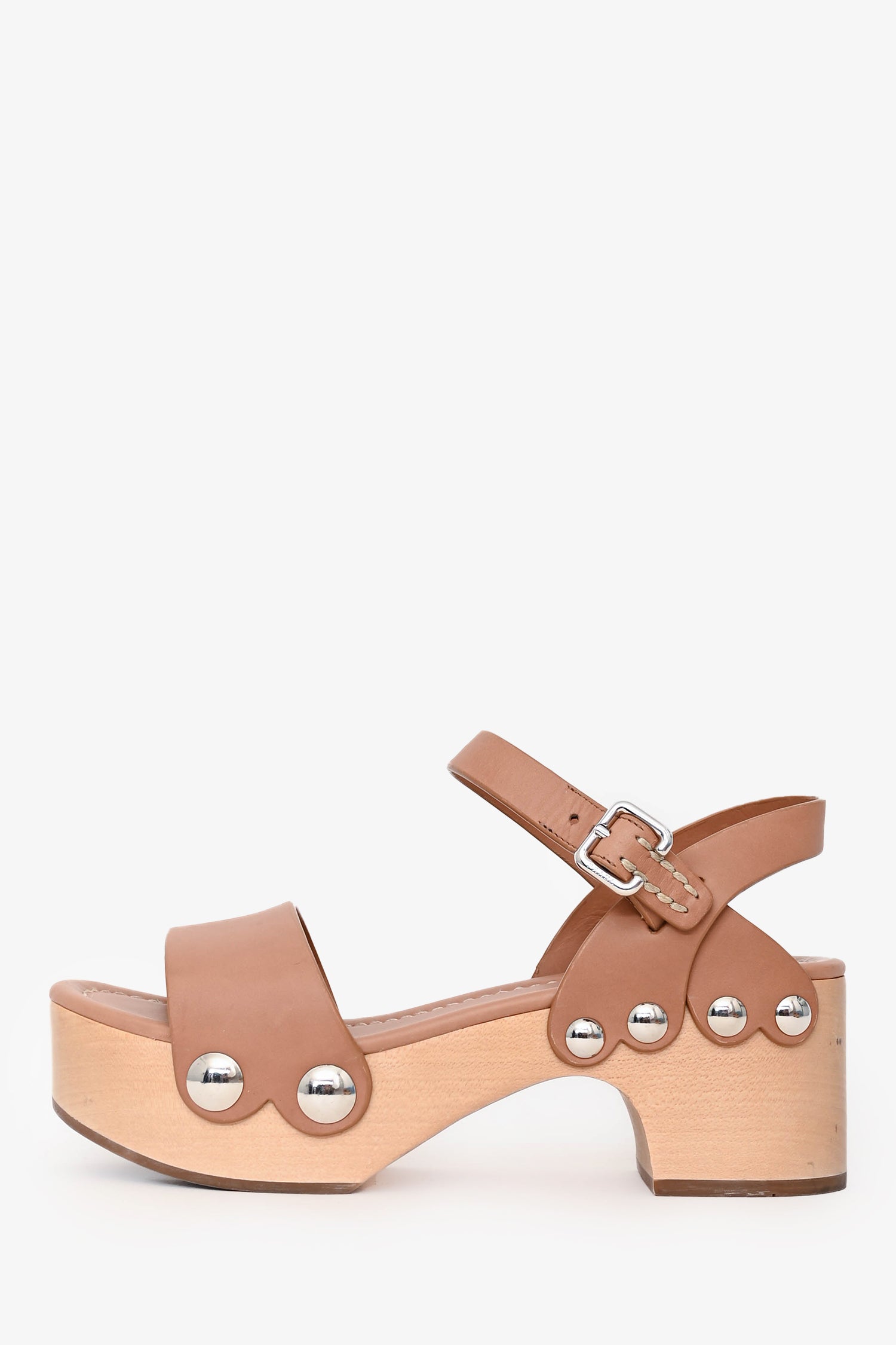 Prada Beige Leather Chunky Clogs Size 35