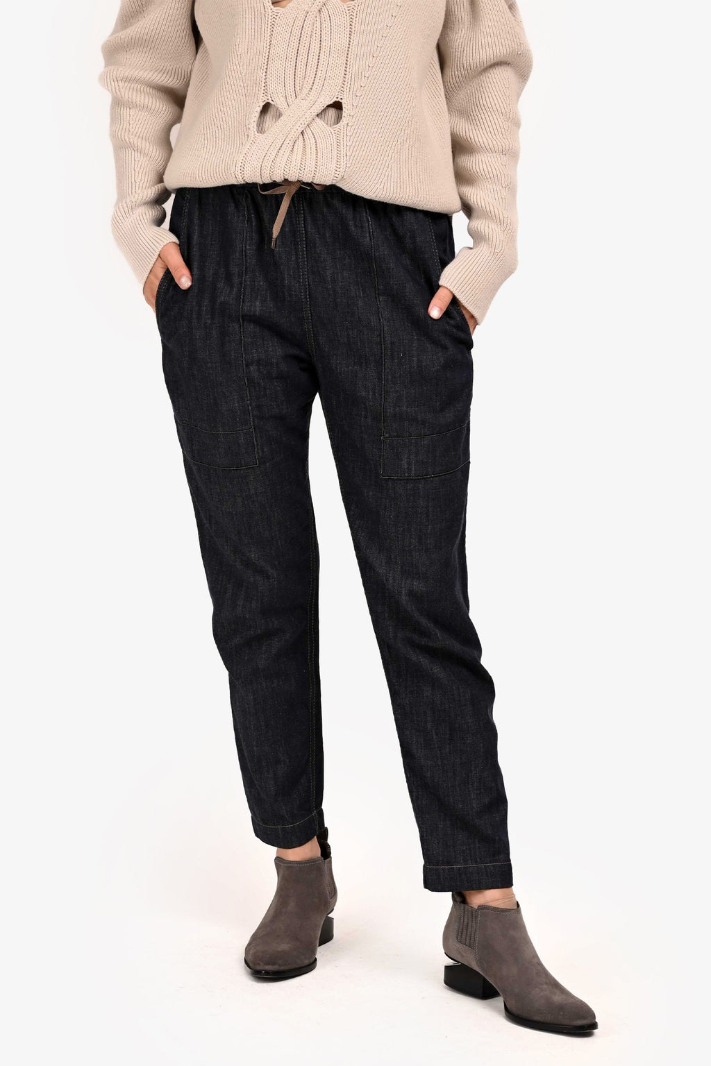 Brunello Cucinelli Dark Wash Drawstring Beaded Pocket Jeans Size 2