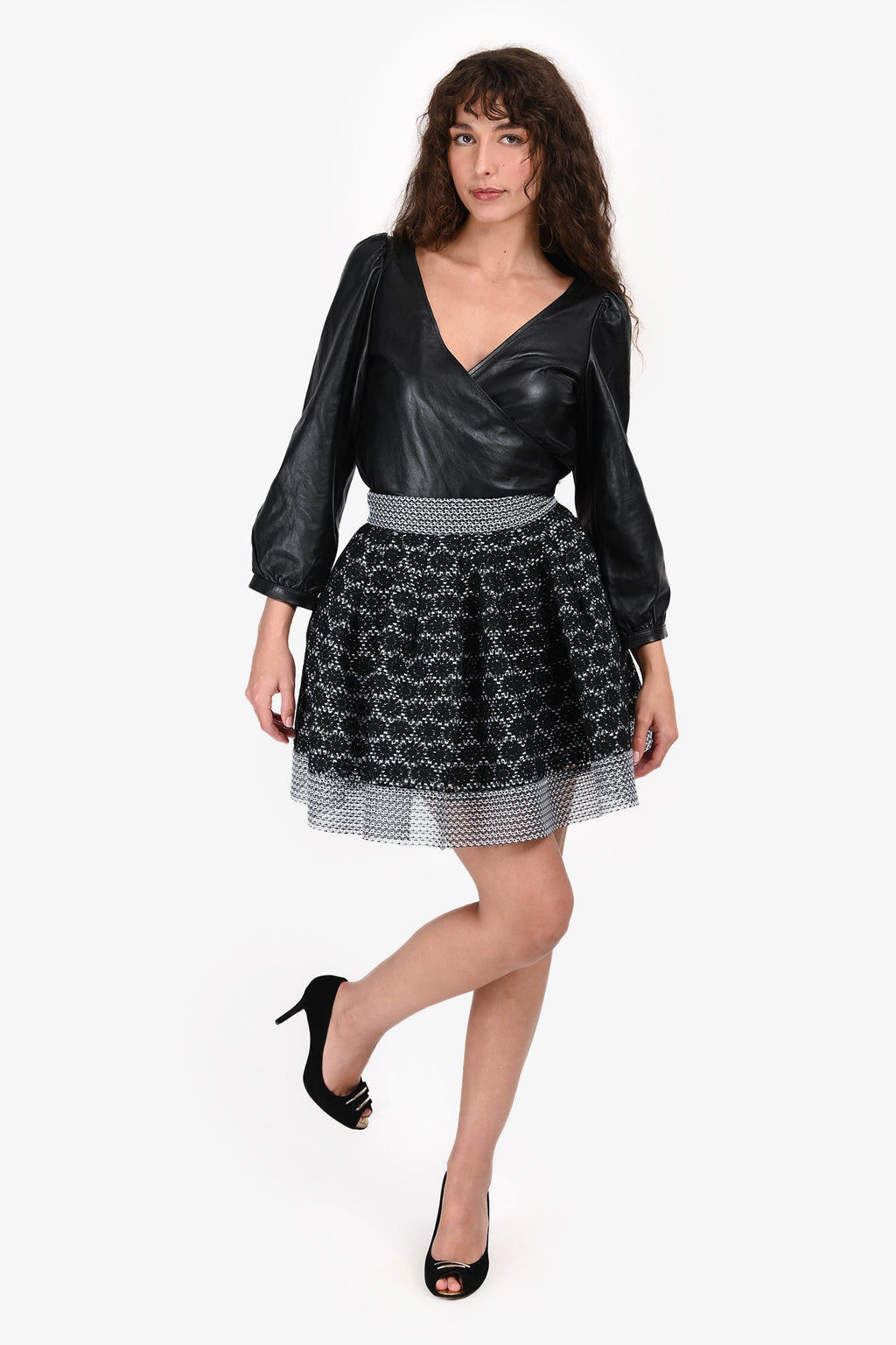 Maje Blue Tweed Perforated A-Line Puff Skirt Size 1