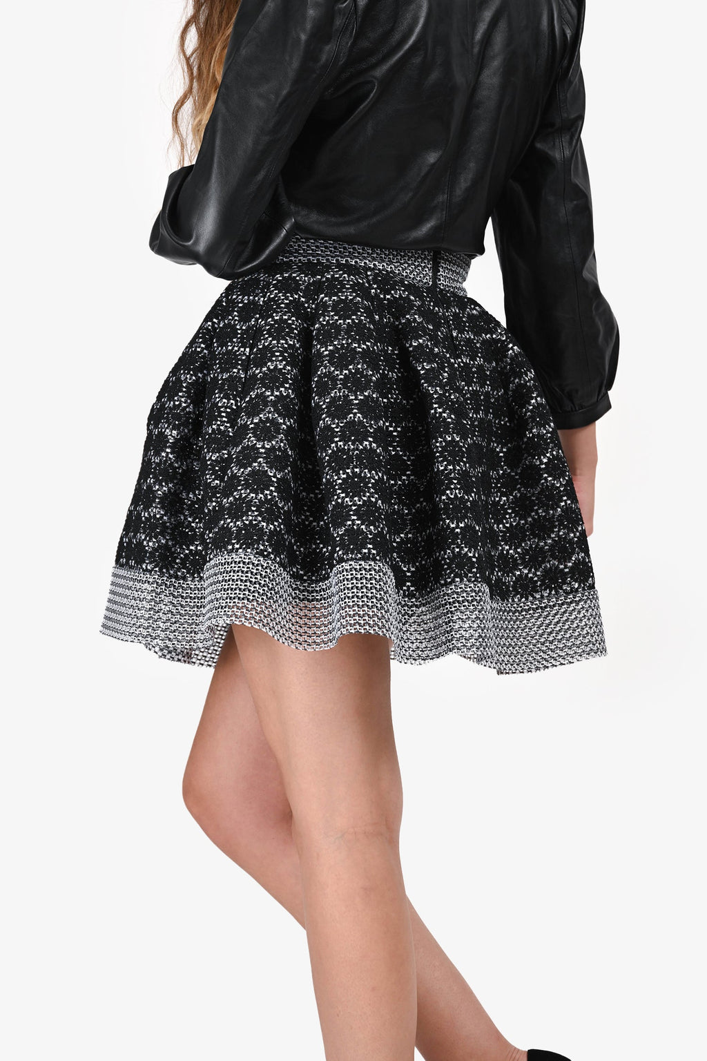 Maje Blue Tweed Perforated A-Line Puff Skirt Size 1