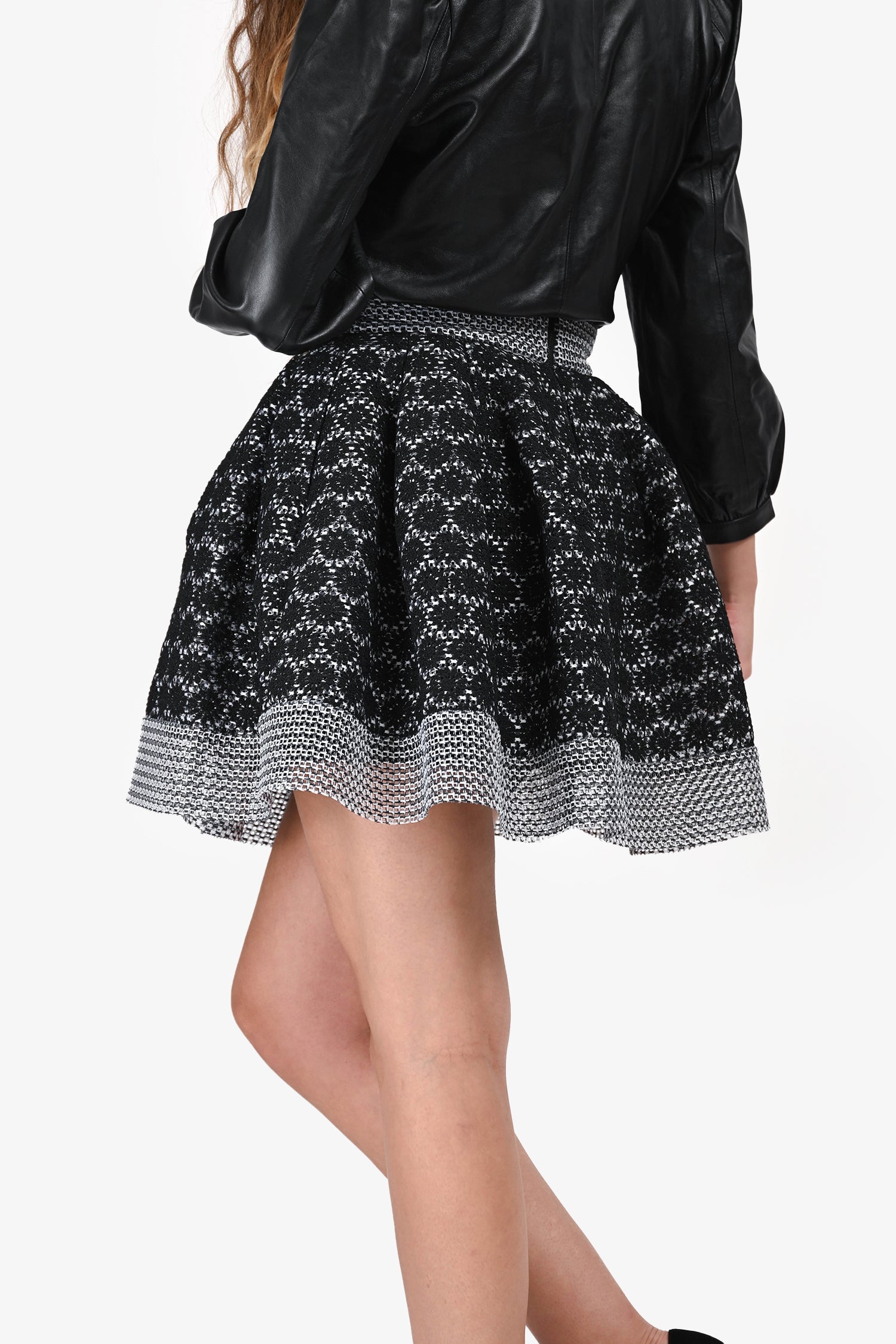 Maje Blue Tweed Perforated A-Line Puff Skirt Size 1