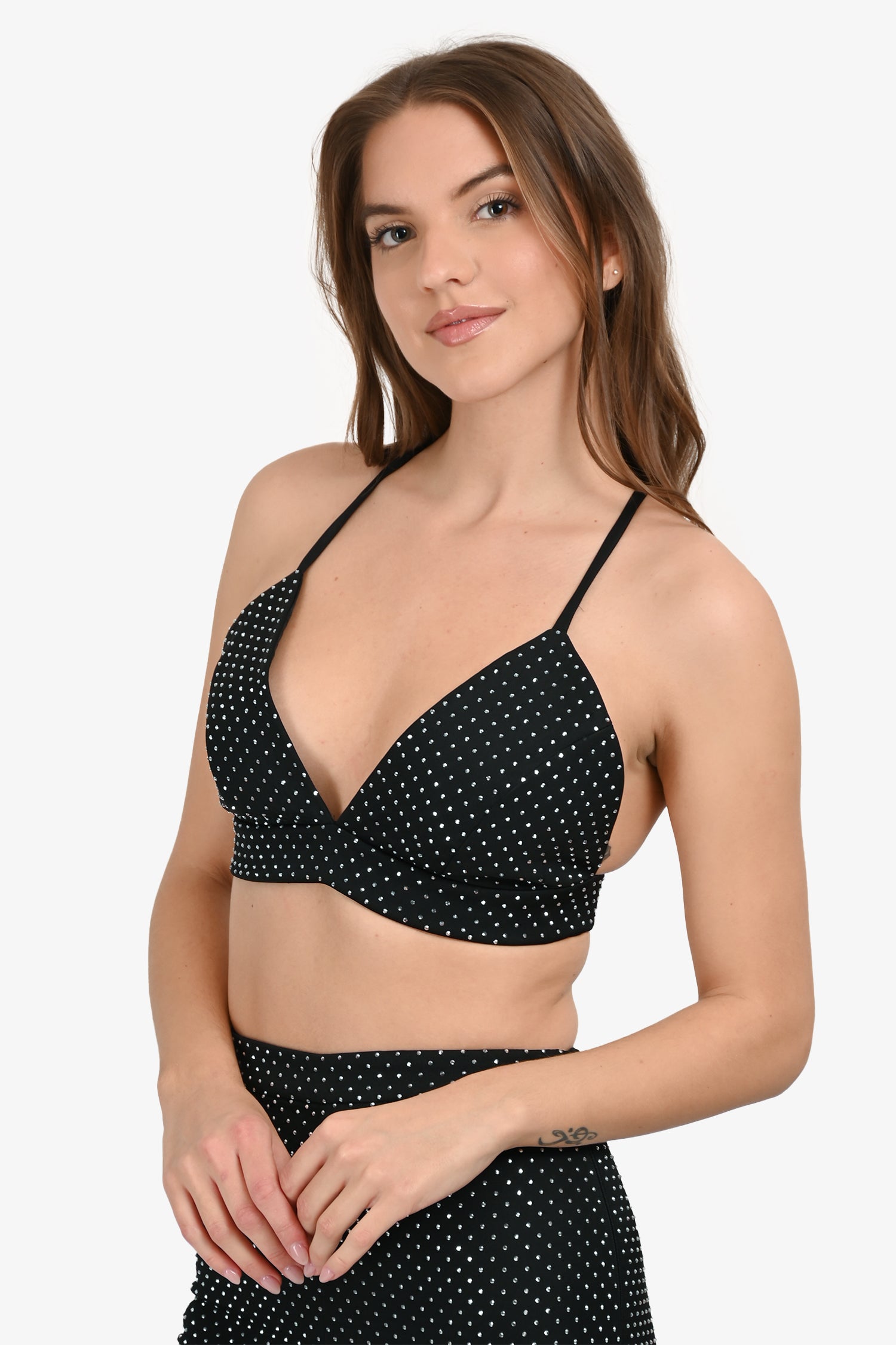 Nadine Merabi Black Crystal Embellished Bustier Top Size S