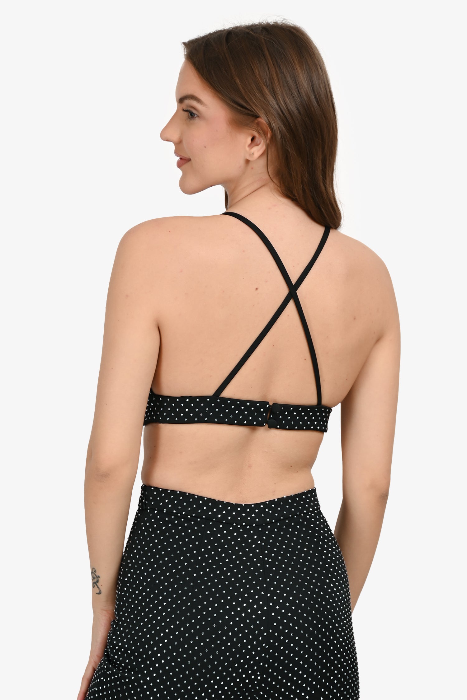 Nadine Merabi Black Crystal Embellished Bustier Top Size S