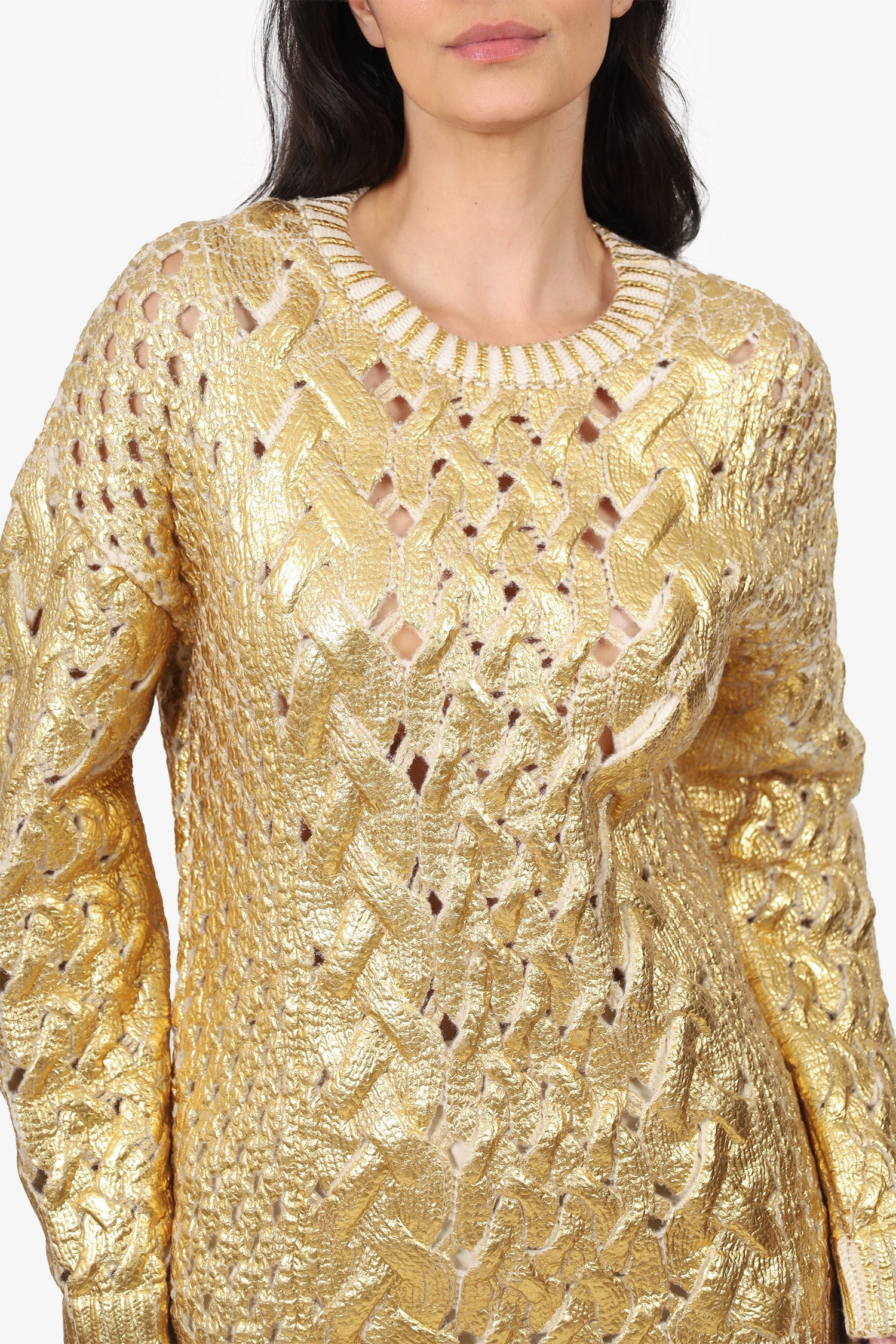Valentino Gold/Cream Wool Cable Knit Painted Sweater Size XS