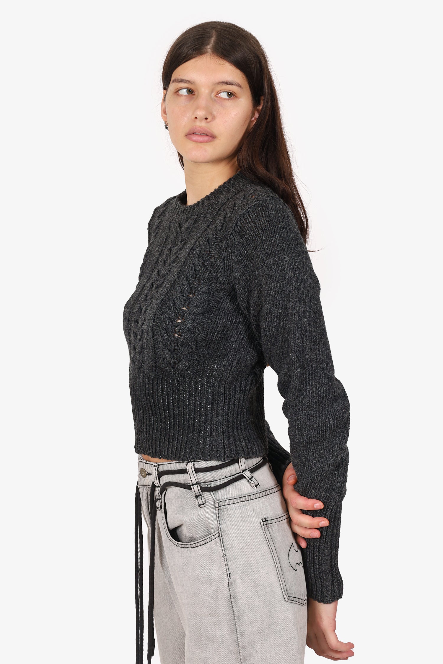 Maison Margiela Grey Wool Knit Cropped Sweater Size S