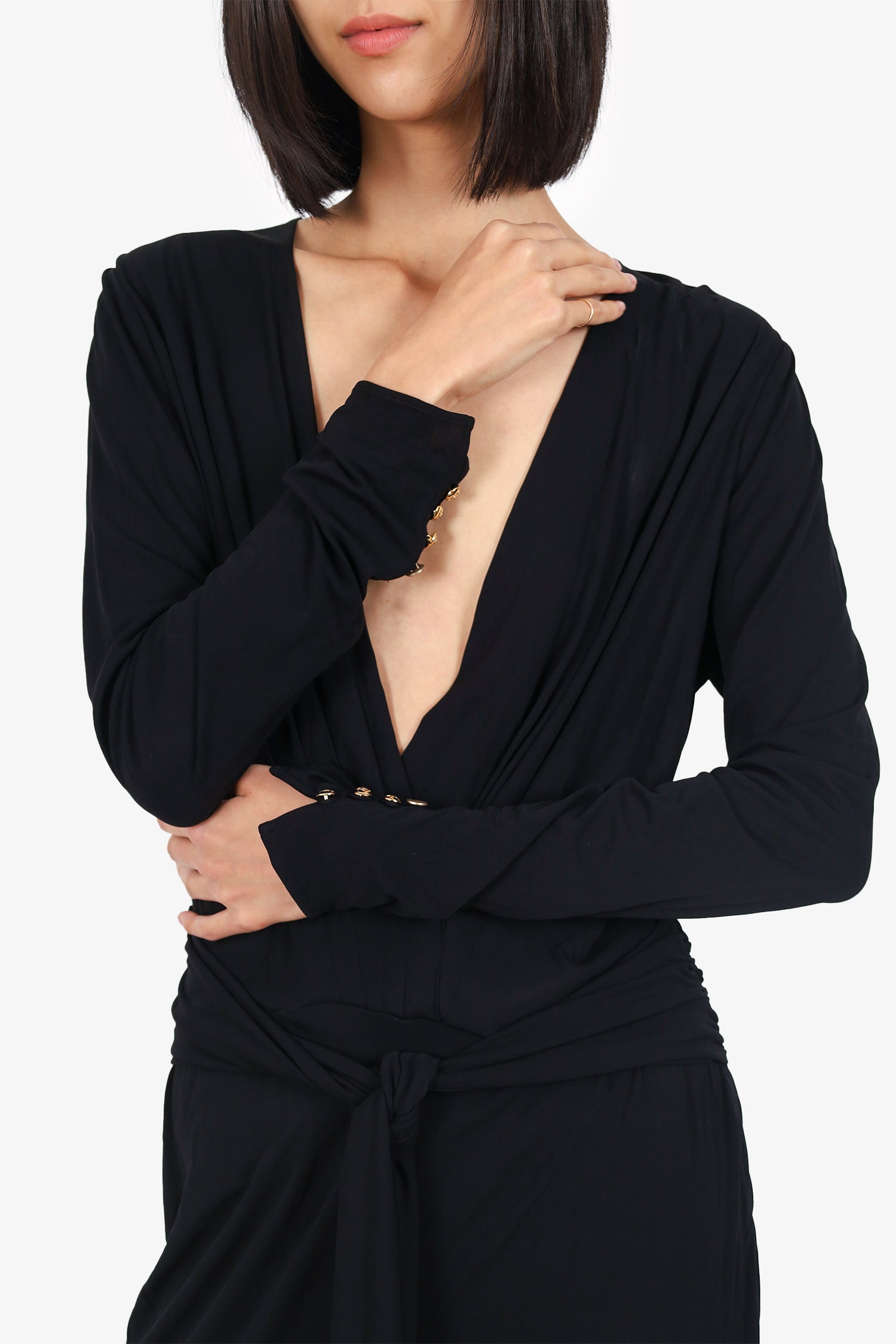 Emilio Pucci Black V-Neck Semi Sheer Long Sleeve Jumpsuit Size 10