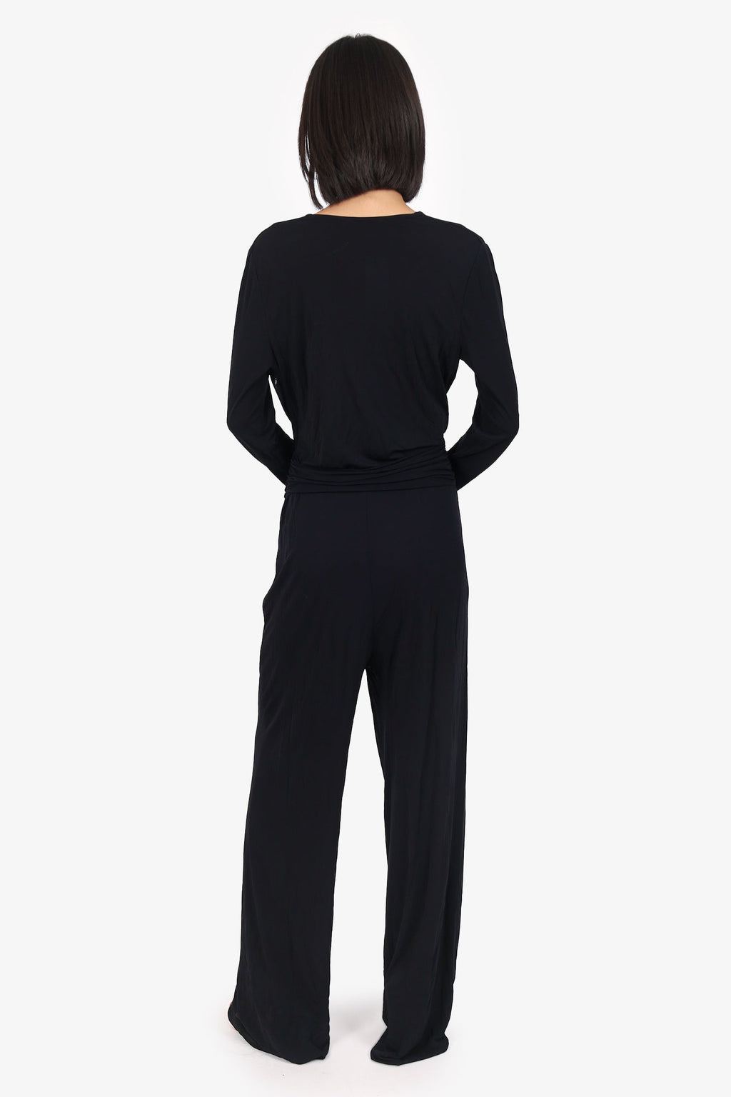 Emilio Pucci Black V-Neck Semi Sheer Long Sleeve Jumpsuit Size 10