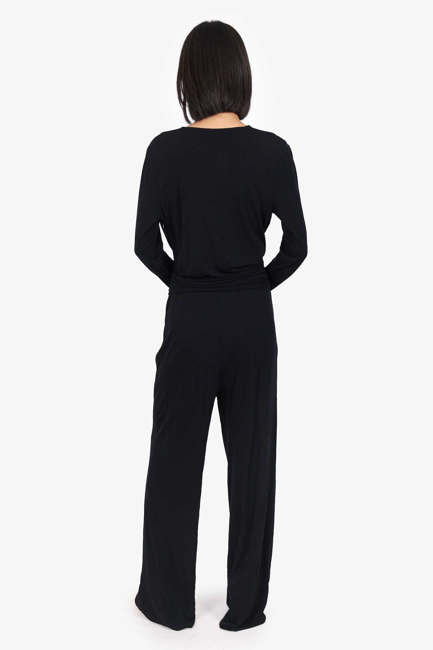Emilio Pucci Black V-Neck Semi Sheer Long Sleeve Jumpsuit Size 10