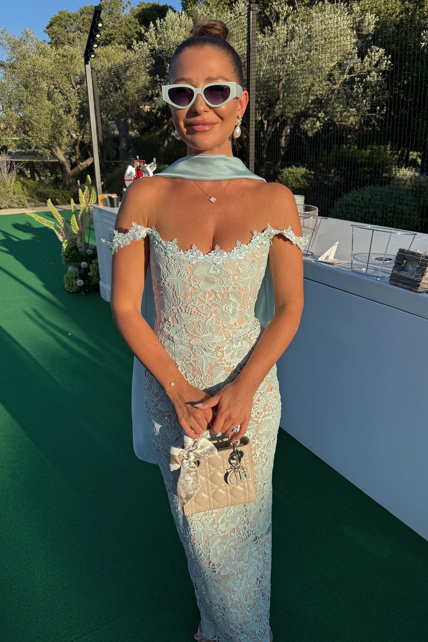 Saulee Turquoise Lace Gown Size 2