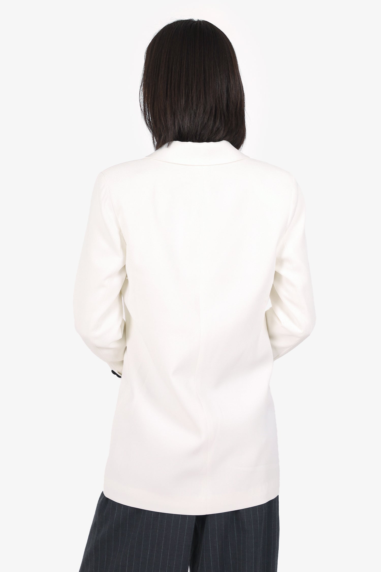 Self-Portrait White/Black Button Detail Satin Double Breasted Blazer Size 4