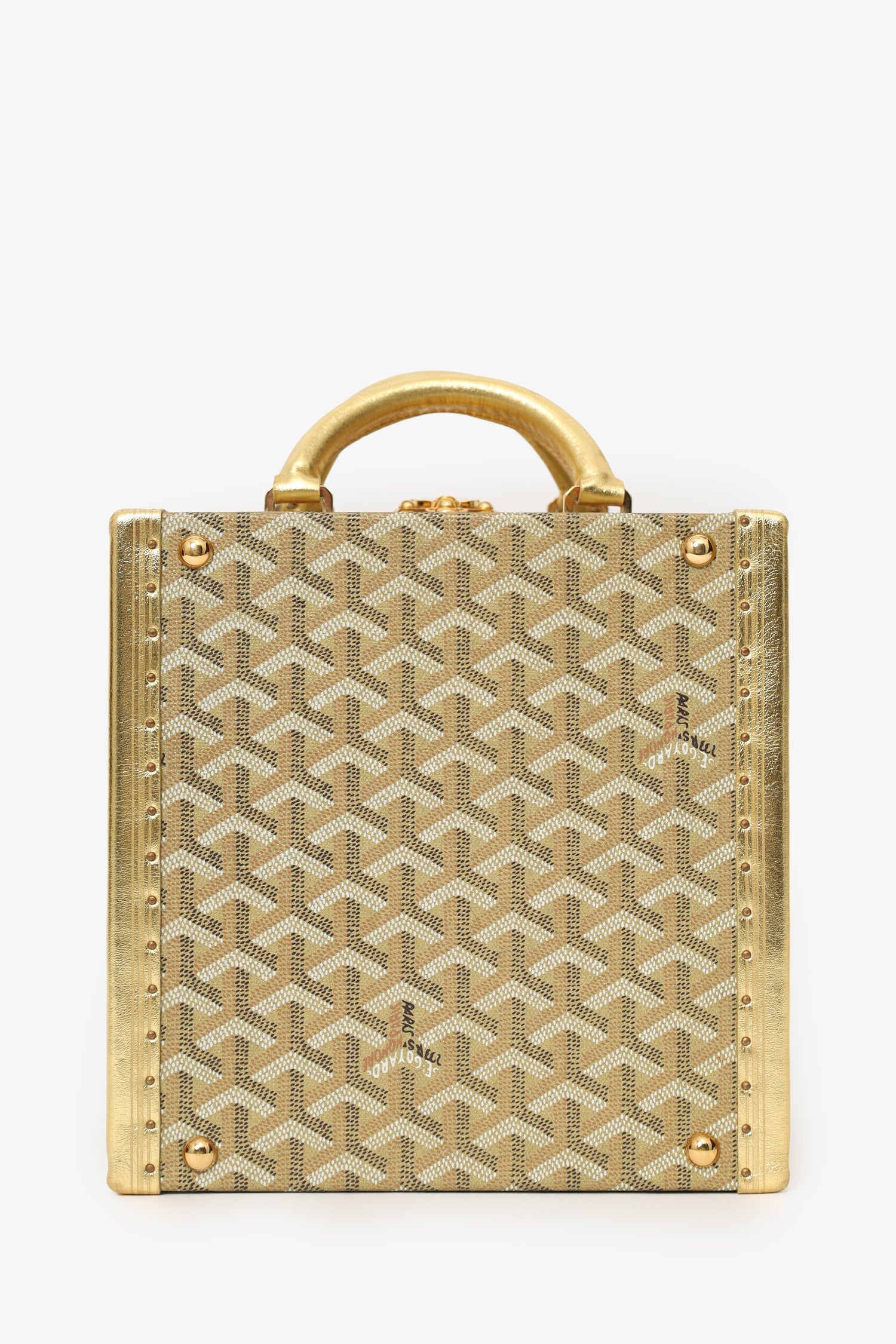 Goyard Gold Canvas Goyardine Travel Pet Bowl 'Ecuelle de Voyage' Trunk