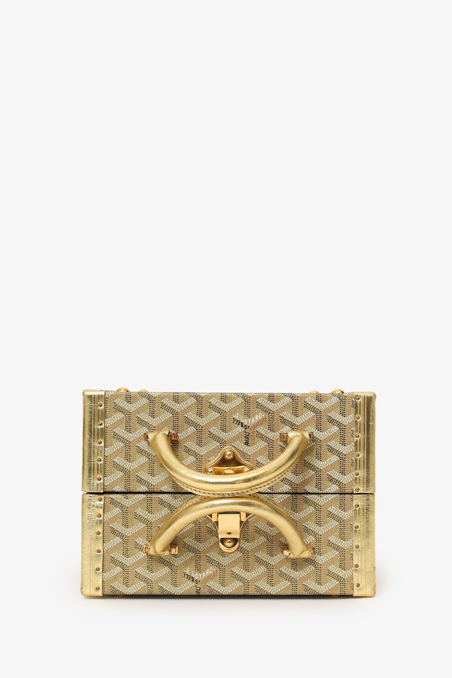 Goyard Gold Canvas Goyardine Travel Pet Bowl 'Ecuelle de Voyage' Trunk