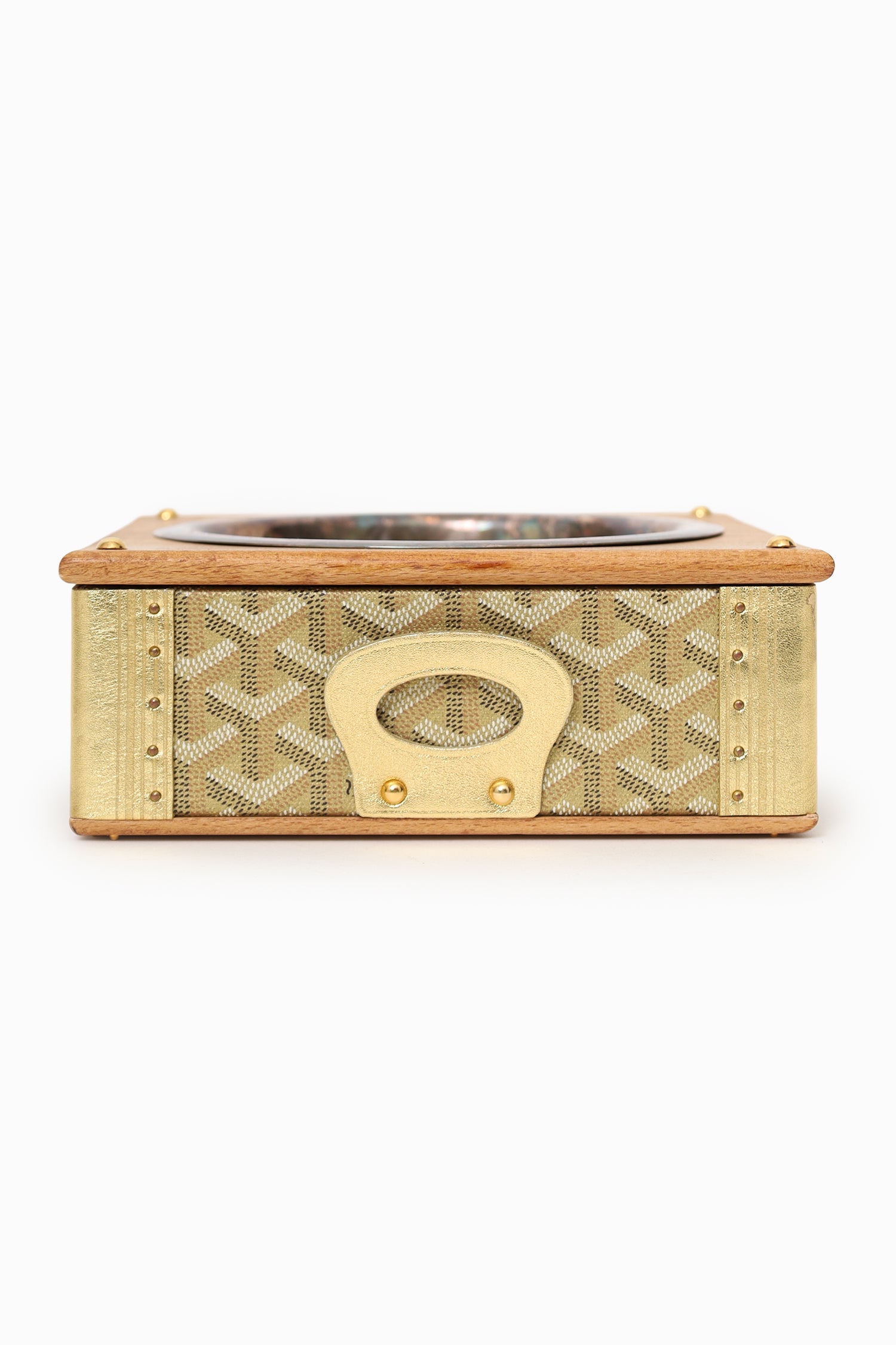 Goyard Gold Canvas Goyardine Travel Pet Bowl 'Ecuelle Edmond' Trunk
