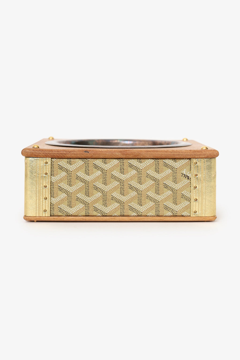 Goyard Gold Canvas Goyardine Travel Pet Bowl 'Ecuelle Edmond' Trunk