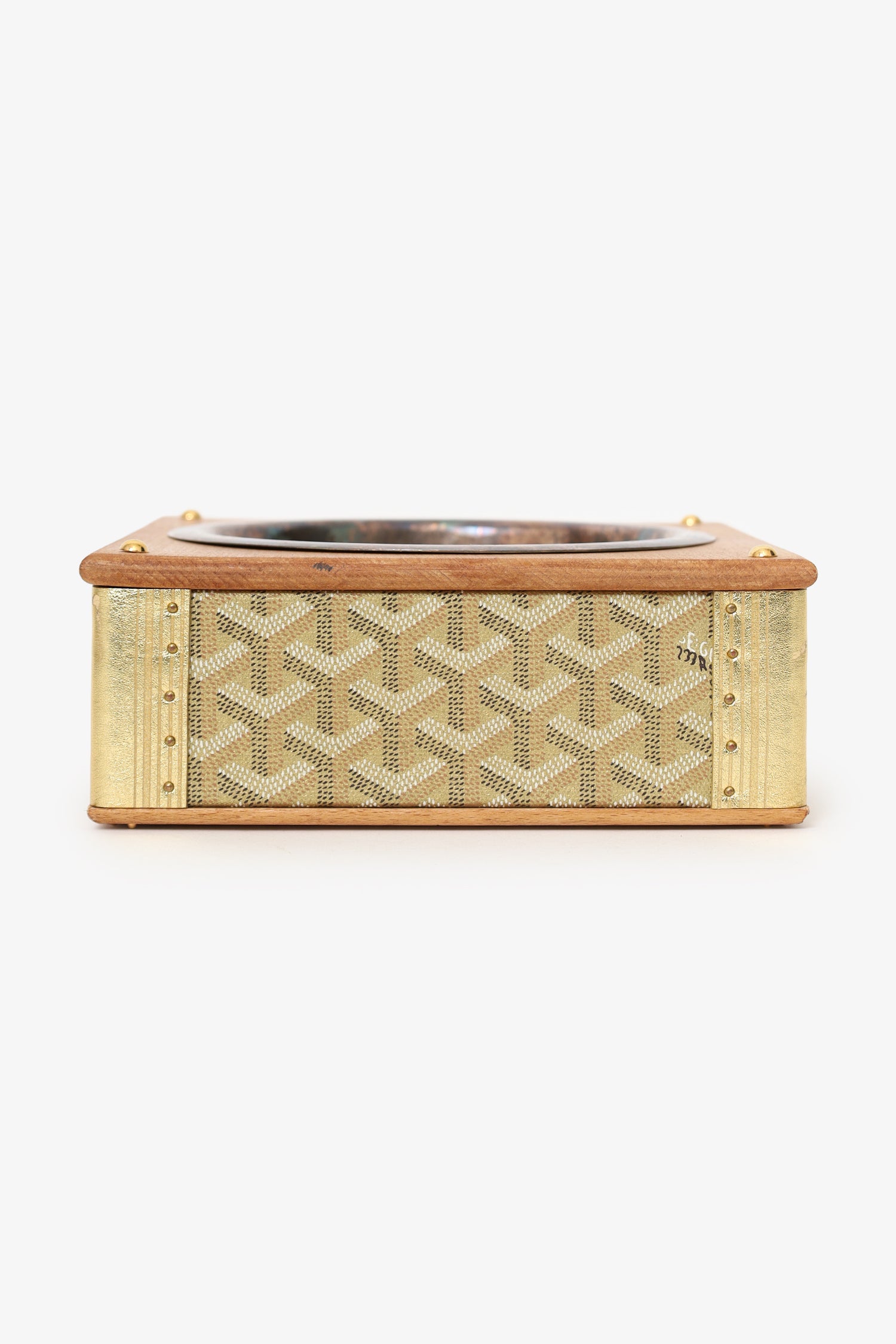 Goyard Gold Canvas Goyardine Travel Pet Bowl 'Ecuelle Edmond' Trunk