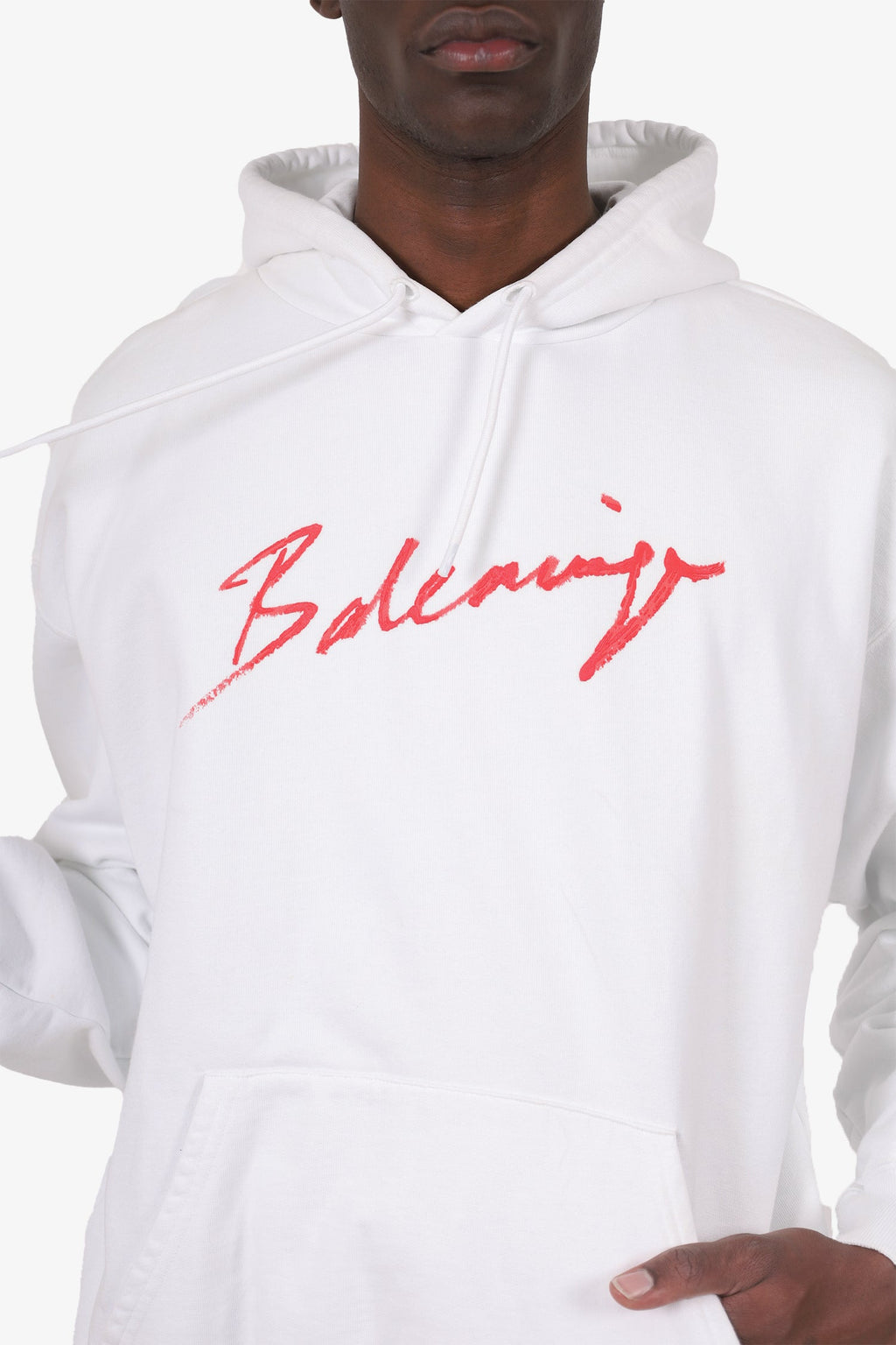 Balenciaga White/Red Logo Hoodie Size S Mens