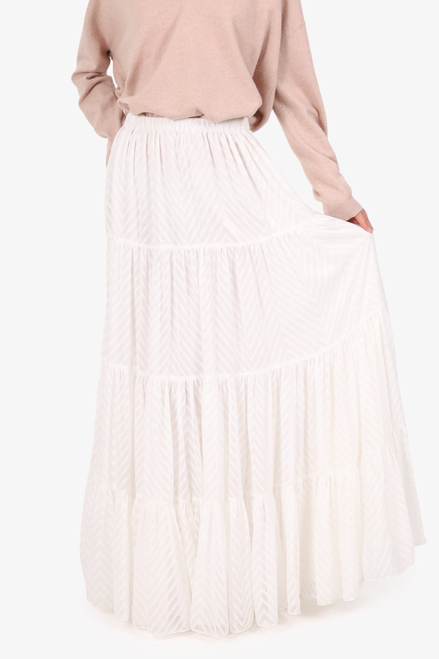 Michael Costello x Revolve White Tiered Maxi Skirt Size XS