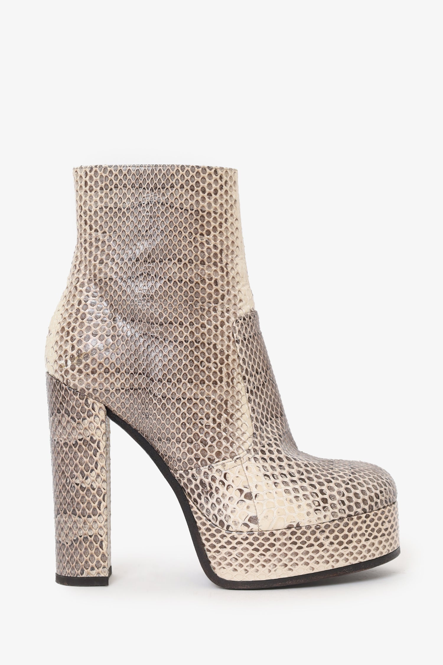 Roberto Cavalli Brown Snake Print Heel Boot Size 37.5