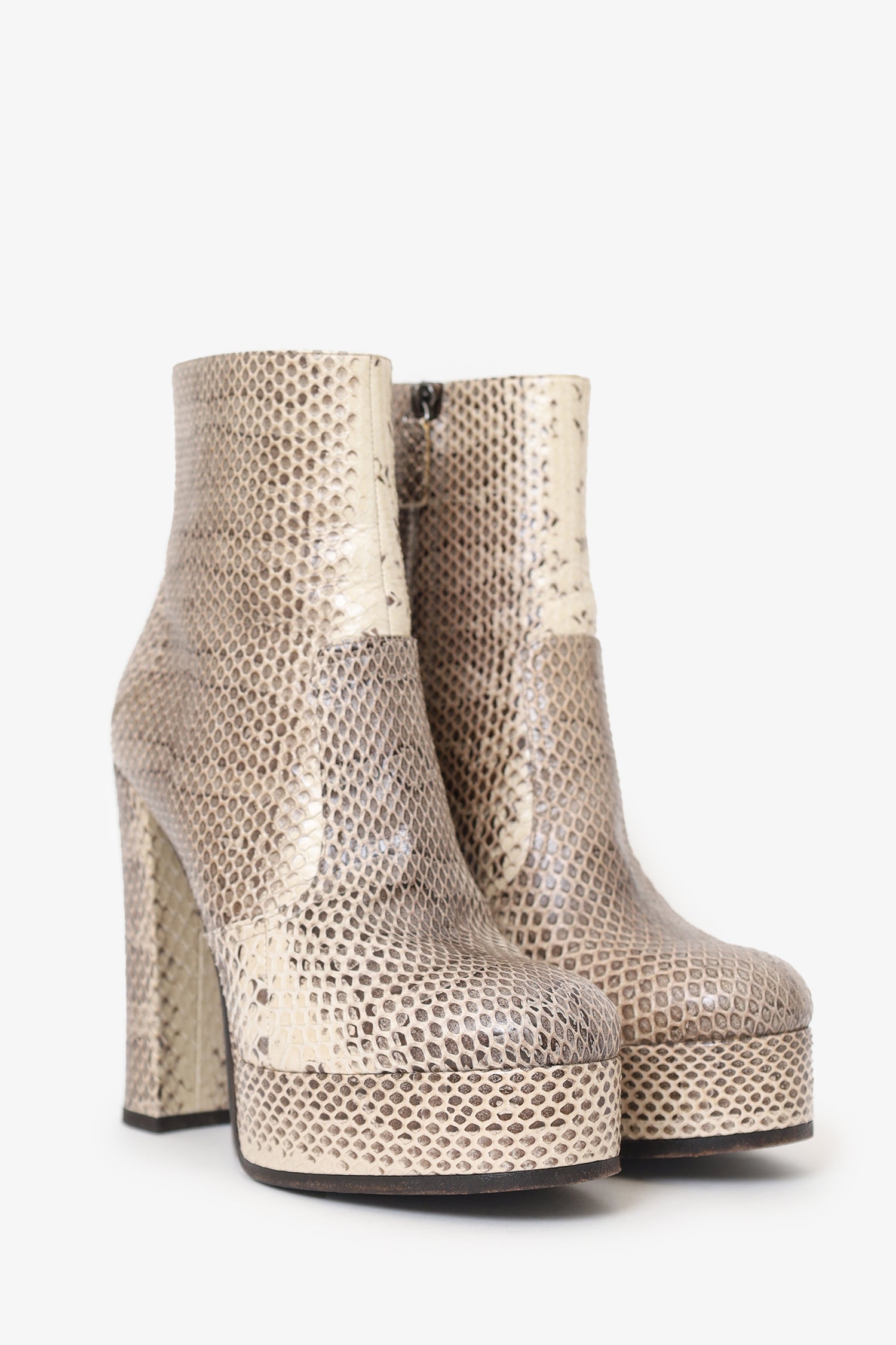 Roberto Cavalli Brown Snake Print Heel Boot Size 37.5