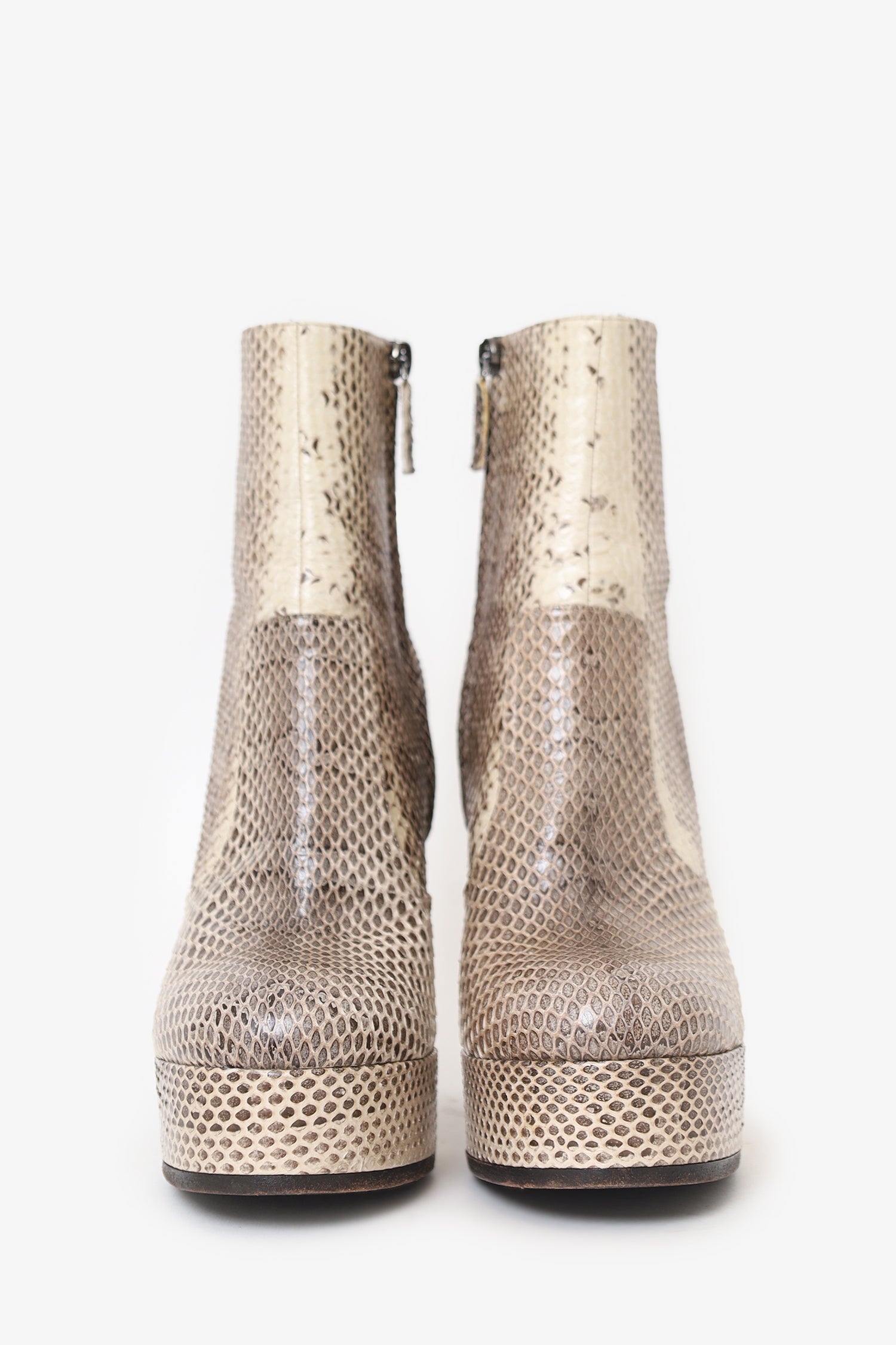 Roberto Cavalli Brown Snake Print Heel Boot Size 37.5