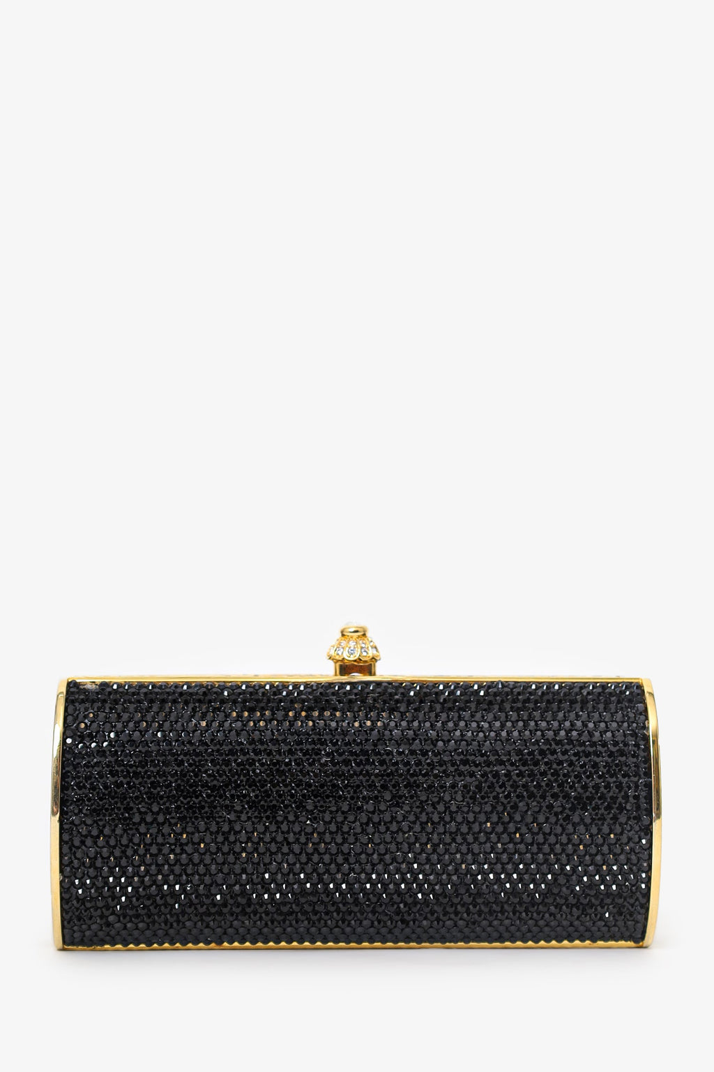 Judith Leiber Black/Gold Crystal Rectangular Clutch on Chain