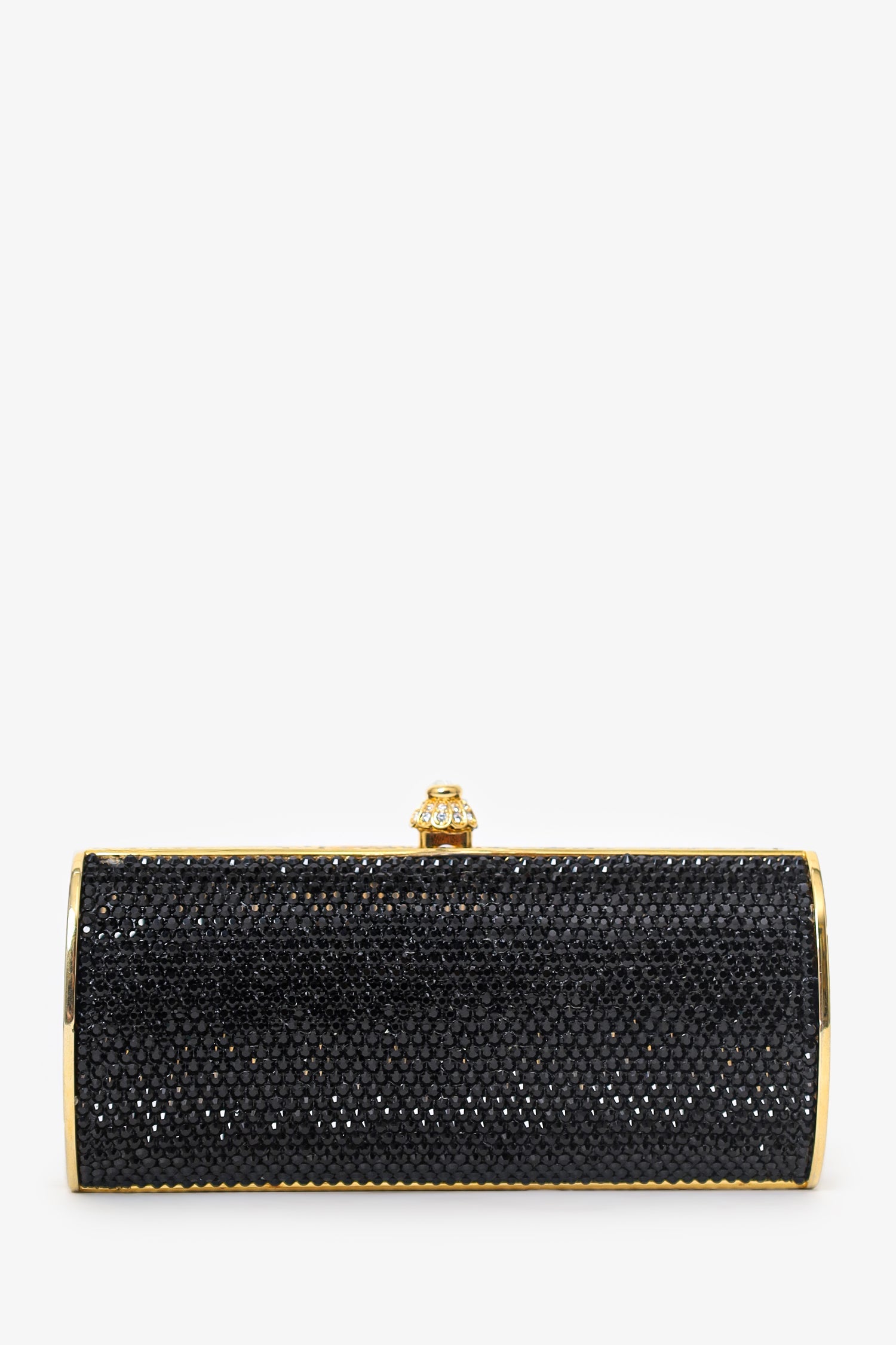 Judith Leiber Black/Gold Crystal Rectangular Clutch on Chain