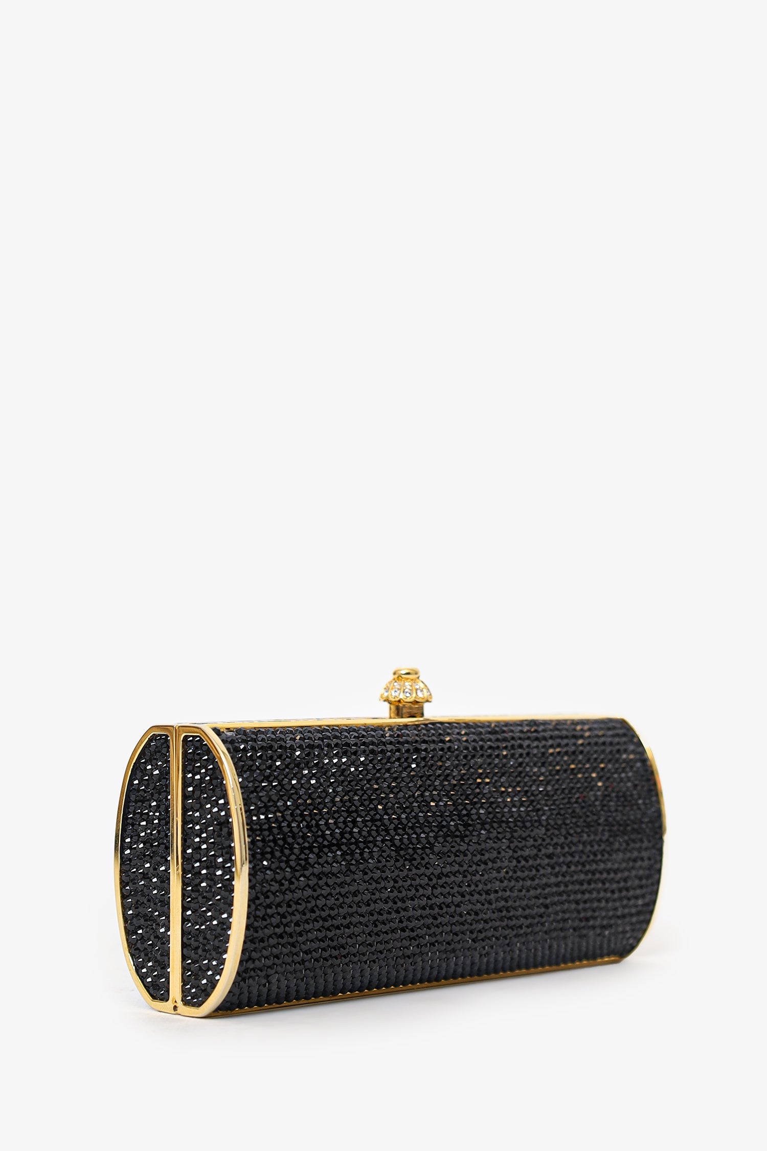 Judith Leiber Black/Gold Crystal Rectangular Clutch on Chain