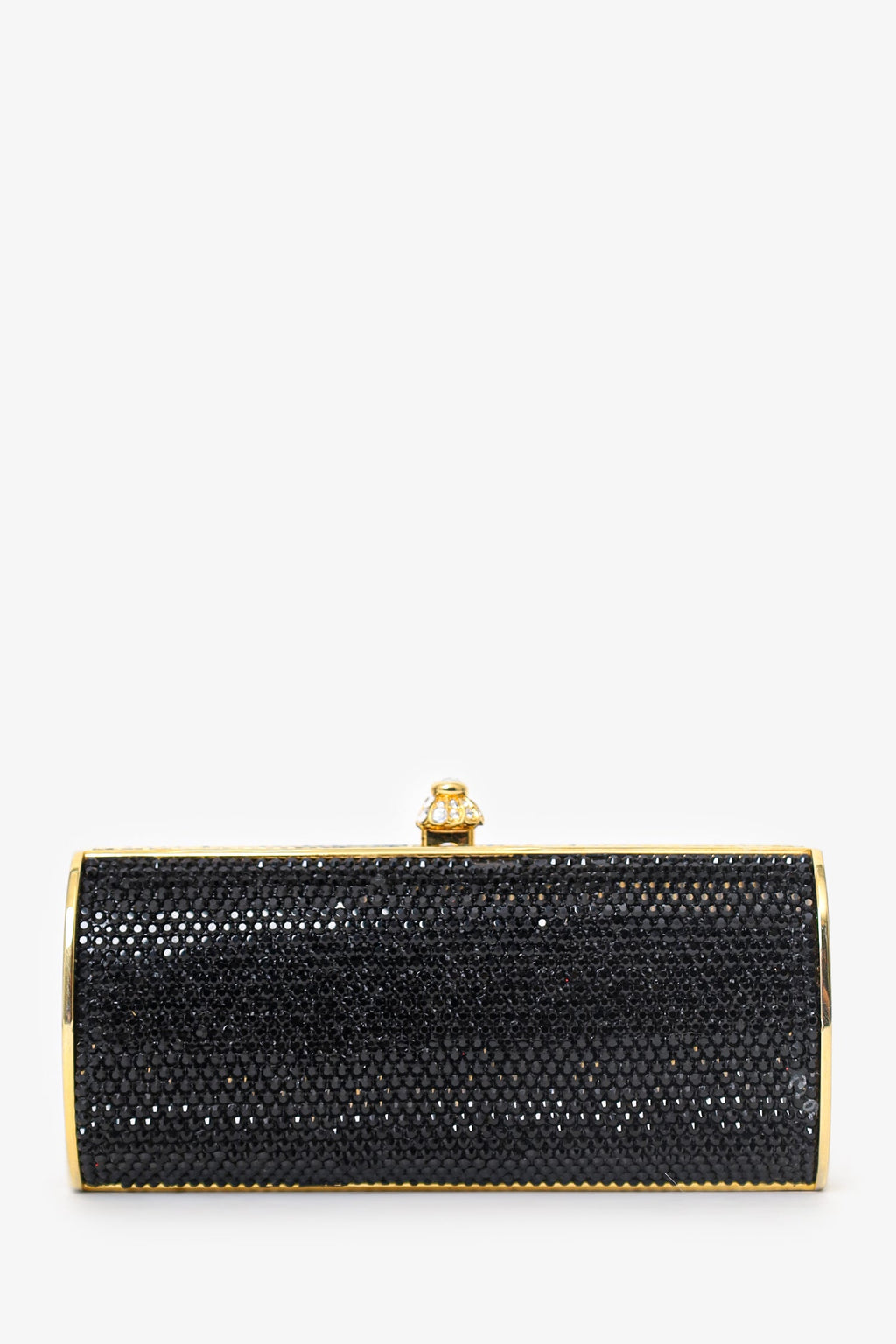 Judith Leiber Black/Gold Crystal Rectangular Clutch on Chain