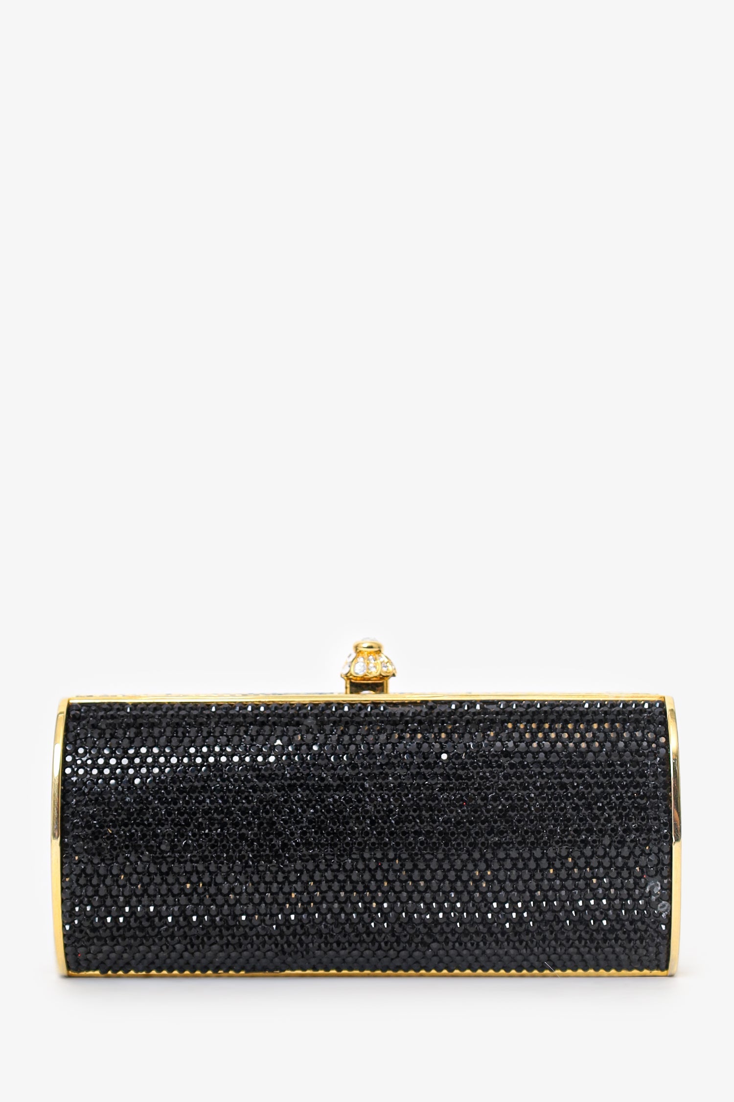 Judith Leiber Black/Gold Crystal Rectangular Clutch on Chain