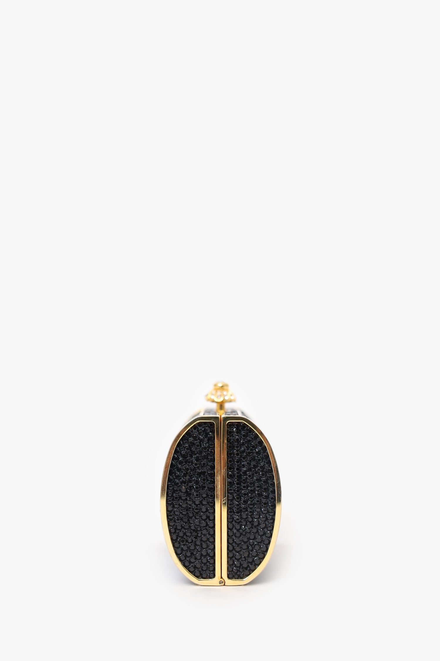 Judith Leiber Black/Gold Crystal Rectangular Clutch on Chain